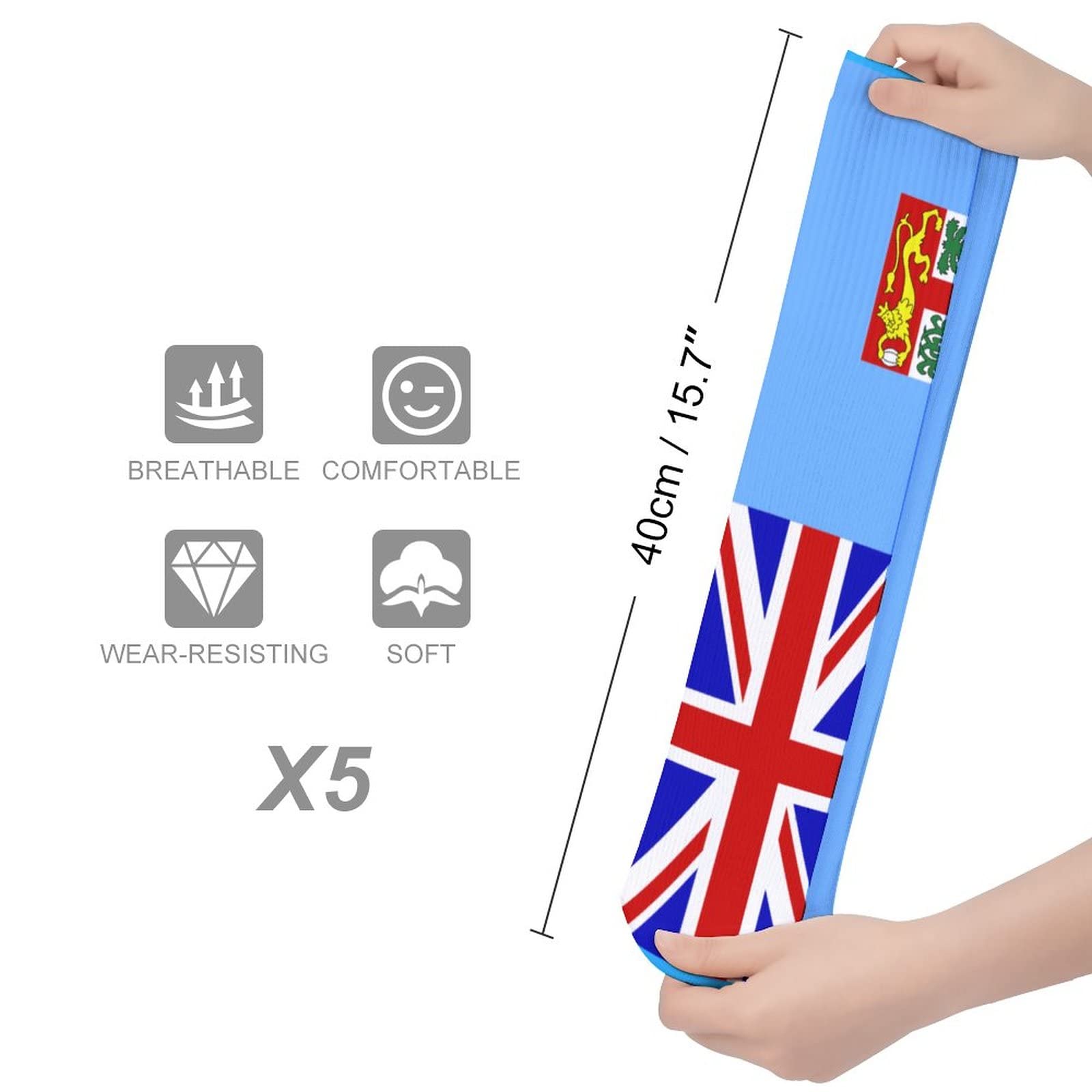 Fiji Flag Casual Socks - Moisture Wicking & Breathable Athletic Socks for Men & Women (5 Pairs) - Perfect for Running, Gym Workouts & Everyday Wear