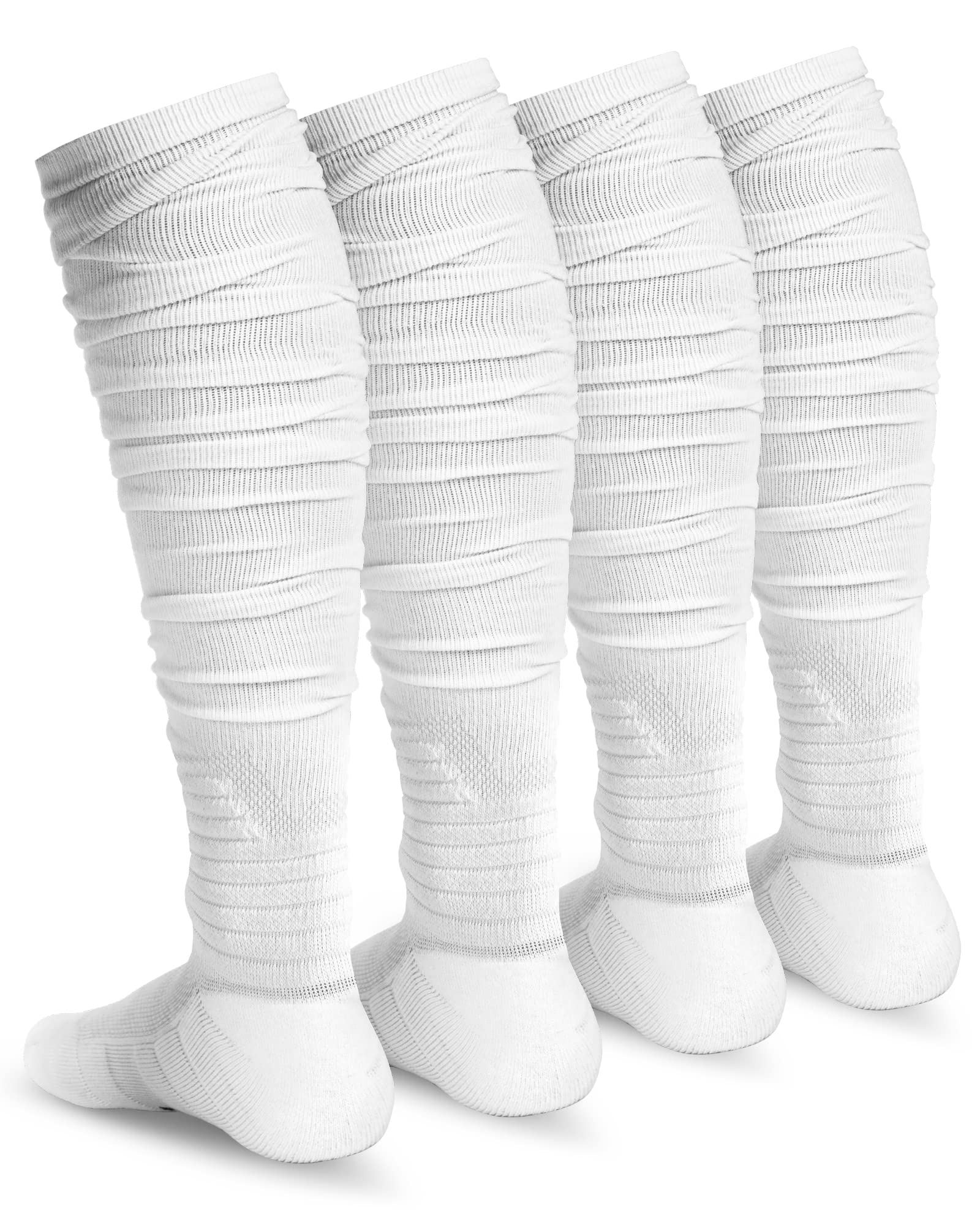 Finerview Scrunch Football Socks 2 Pairs - Extra Long Padded Athletic Socks for Men & Women - Breathable Cushioned Sports Socks for Soccer, Running & Workout - Perfect for Training & Game Day