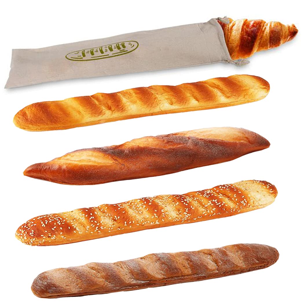 Hoshen 2 Pack Reusable Cotton Bread Bags for French Baguette - Eco-Friendly Food Storage Drawstring Pouches in Green & Red - Perfect for Picnics, Bakeries & Home Kitchen Use