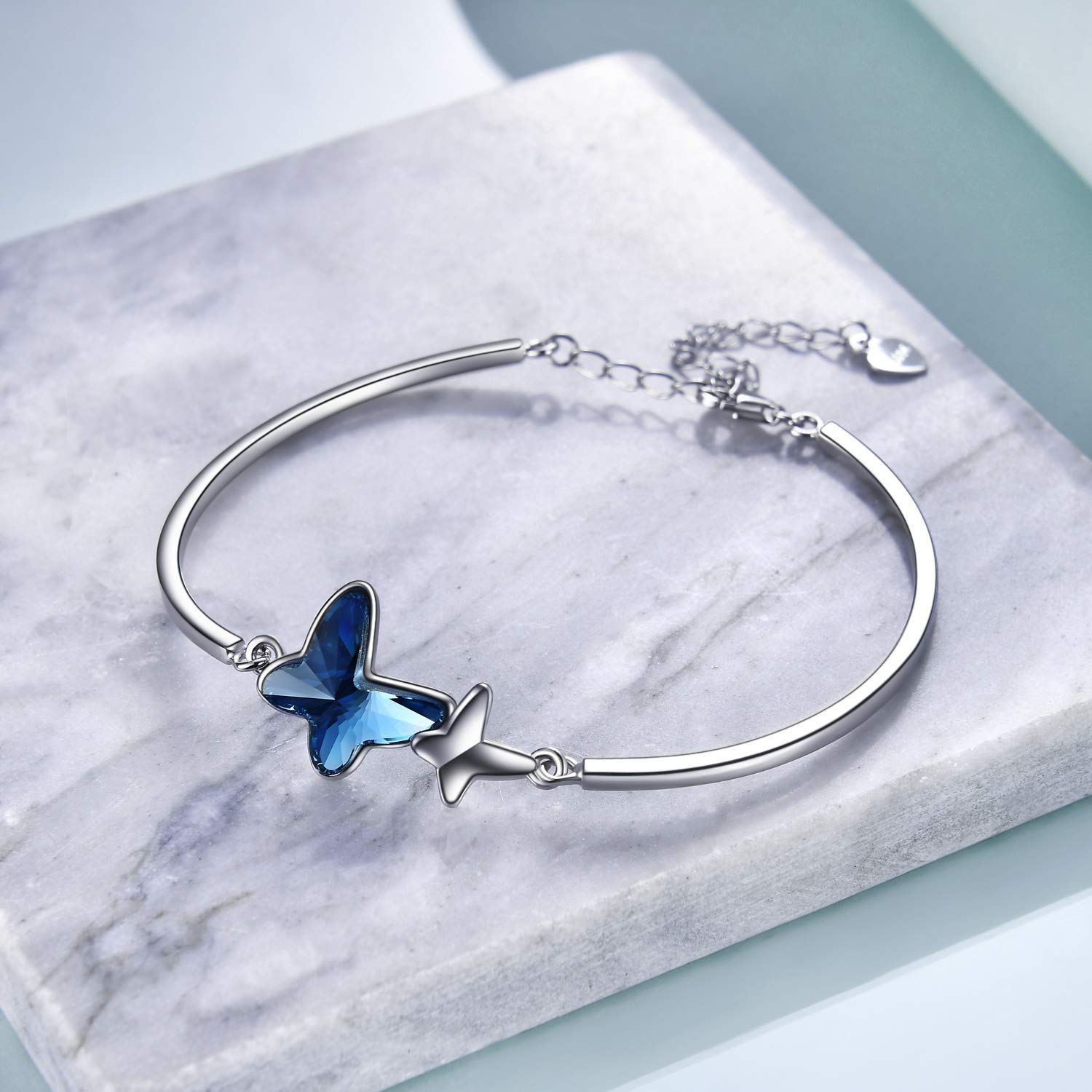 Elegant AOBOCO Sterling Silver Chasing Butterfly Necklace & Bracelet Set with Genuine Austrian Crystals | Perfect Butterfly Jewelry Gift for Women, Anniversary & Birthday Present | Ideal for Date Nights, Weddings & Special Occasions