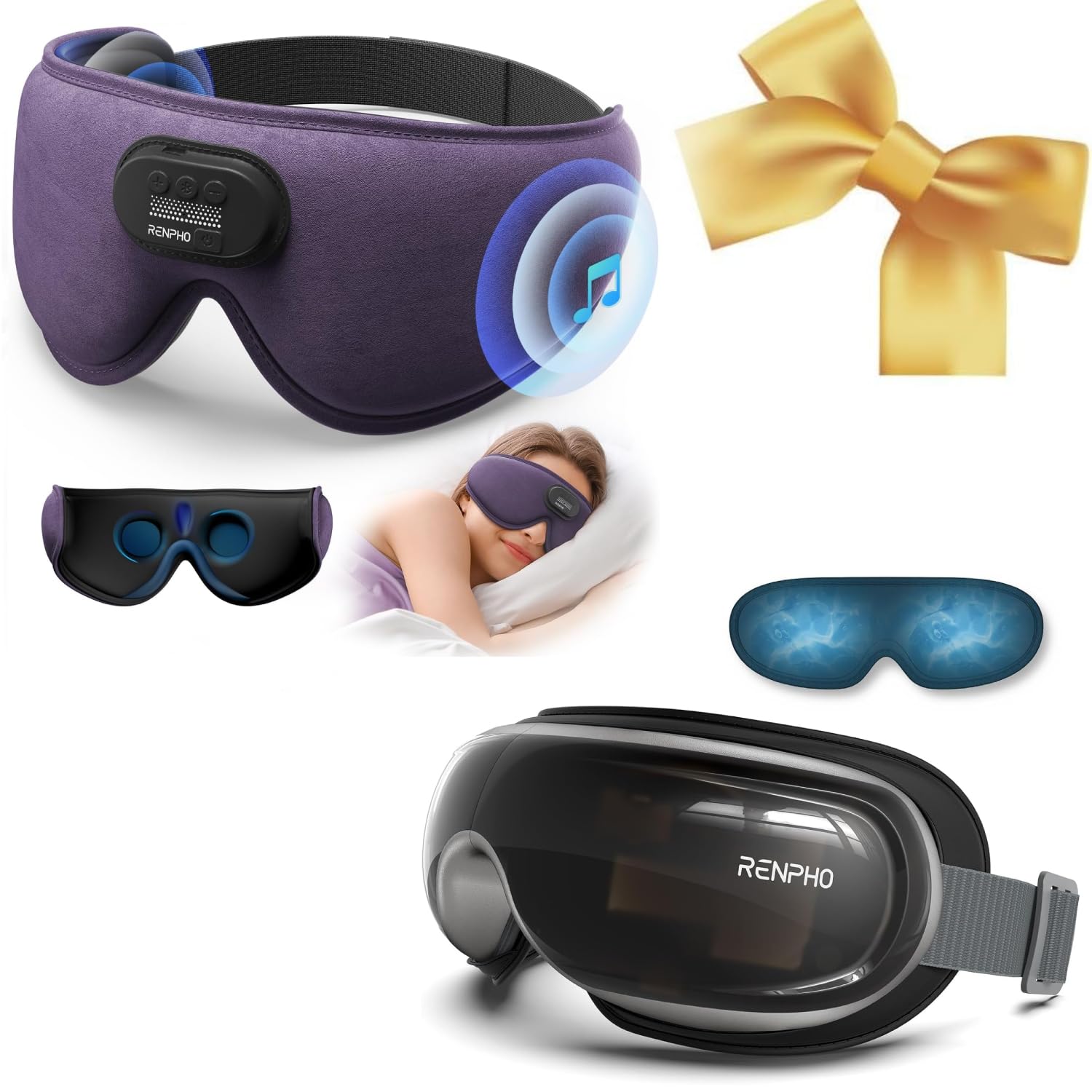 RENPHO Bluetooth Sleep Headphones with Built-in Eyeris 3 Eye Massager - Wireless Headband for Sleeping, Meditation & Travel - Comfortable Noise Canceling for Side Sleepers & Insomnia Relief
