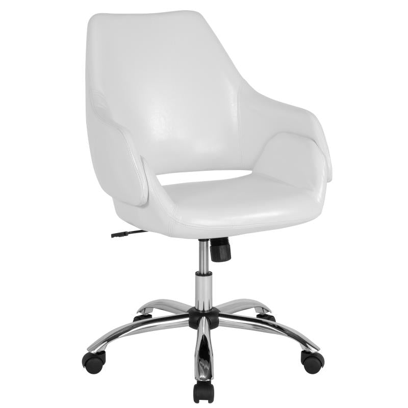 FLASH Madrid White Leather Upholstered Mid Back Office Chair - Ergonomic Home & Office Desk Chair for Comfortable Working & Studying
