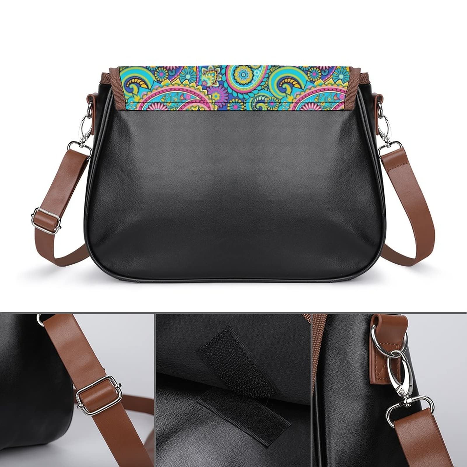 Vintage Leather Crossbody Bag for Women - Paisley Green Hobo Purse for Daily Use