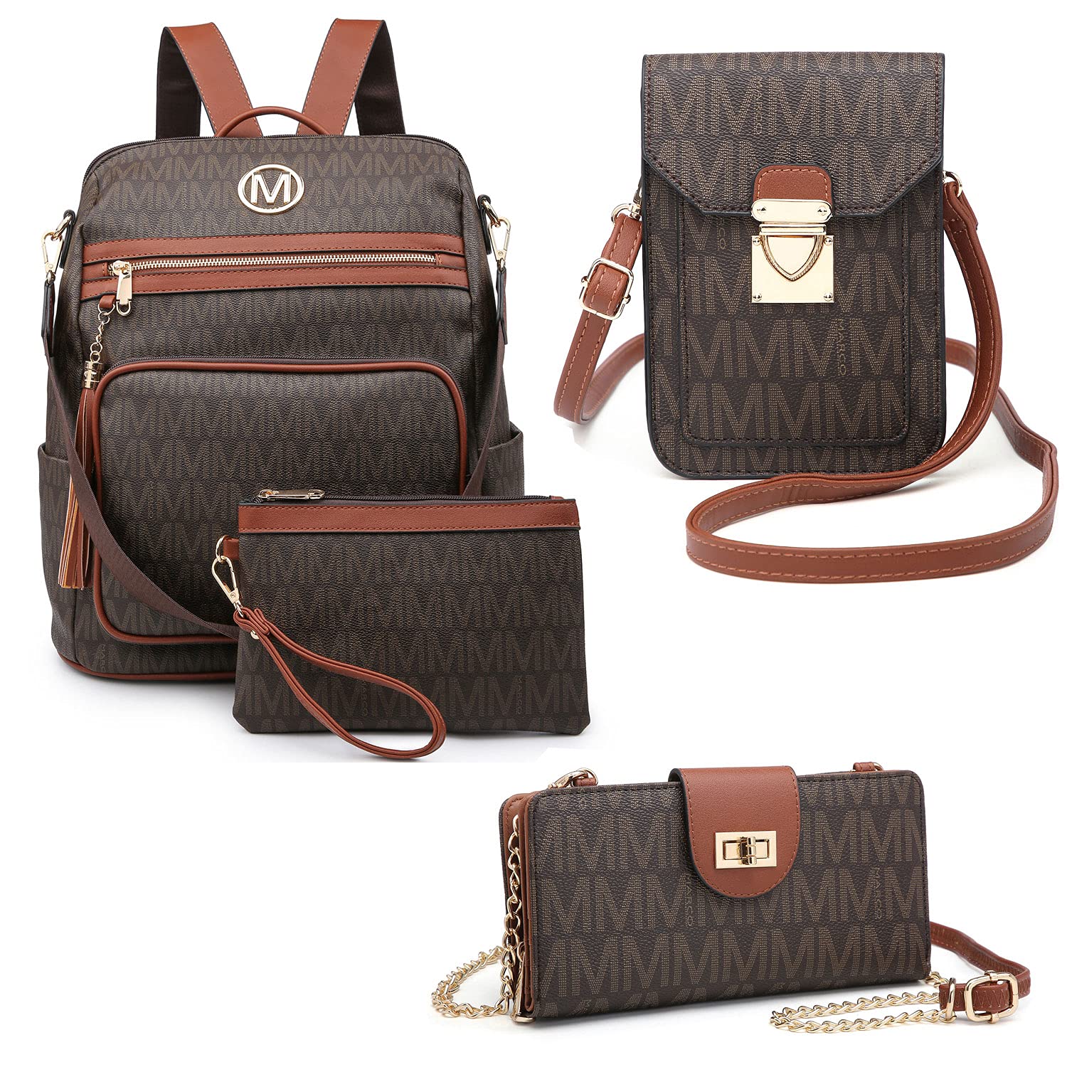 MKP Women's Fashion Backpack, Wallet & Purse 4-Piece Set - Stylish Travel & Everyday Essentials for Work, School & Shopping