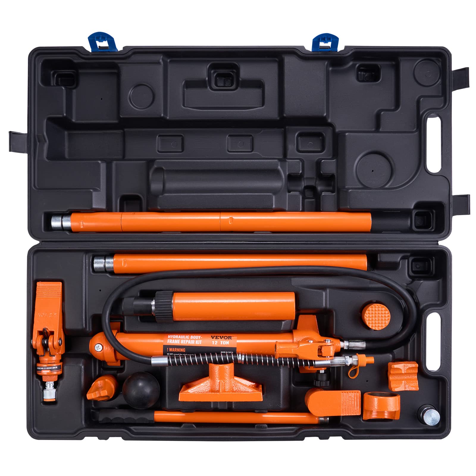 VEVOR 12 Ton Hydraulic Porta Power Kit with Pump, 4.6ft Oil Hose & Storage Case - 26,455 LBS Capacity for Auto Repair, Garage, Farm & Heavy-Duty Mechanics | Professional Car Lift, Tire Change & Equipment Maintenance Tool