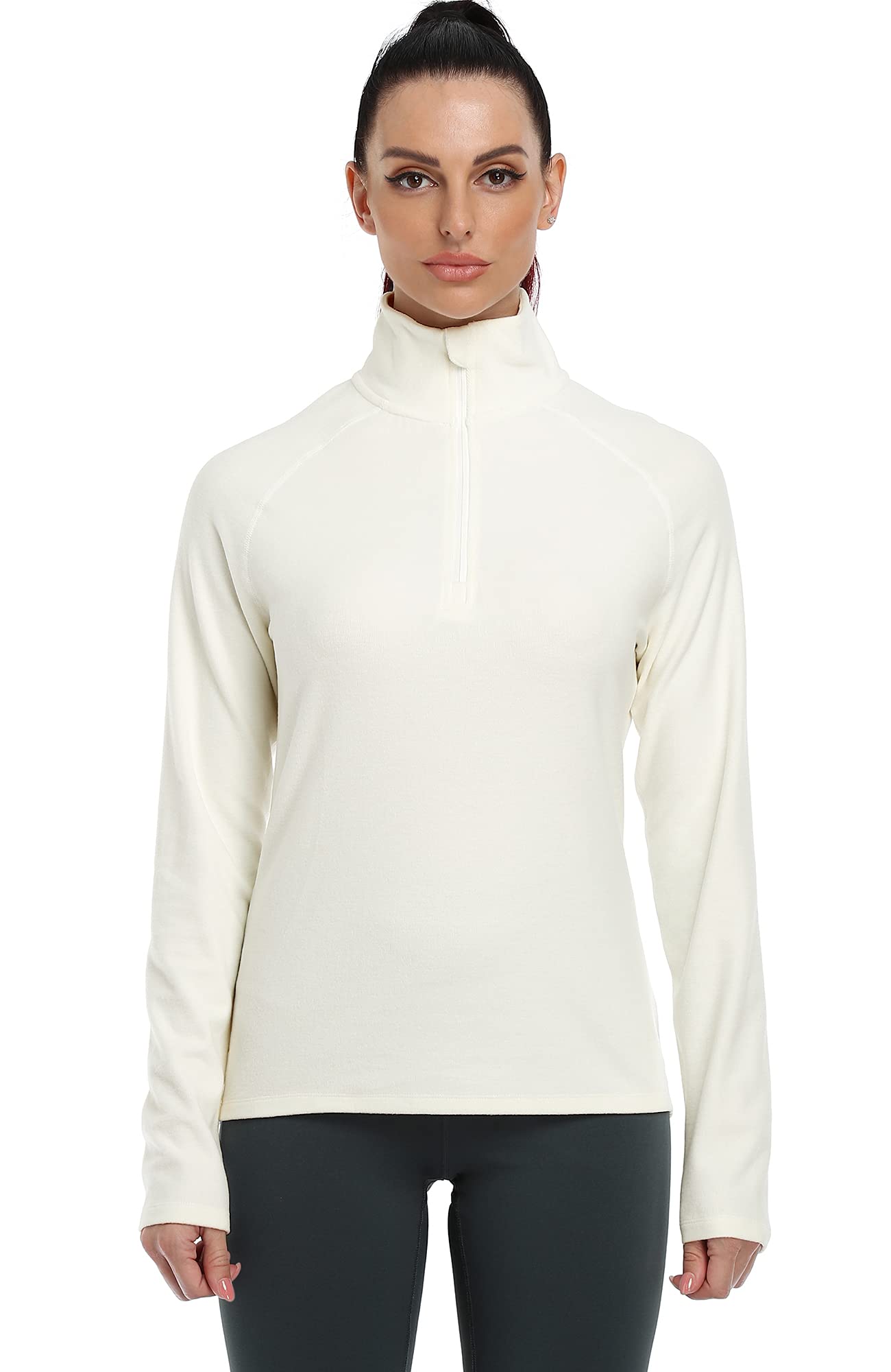 Icyzone Women's Quarter Zip Fleece Pullover - Thermal Long Sleeve Athletic Top for Running, Hiking & Outdoor Activities | Soft Winter Jacket for Casual Wear & Workouts