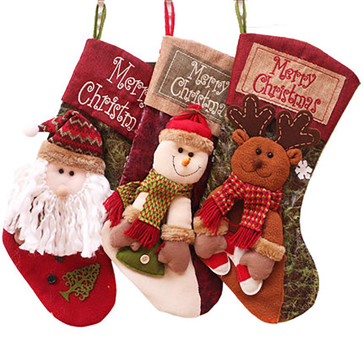 DoubleC DC Christmas Supplies - 3-Pack Festive Holiday Socks with Ornamental Pendants & Candy Socks Bags for Xmas Decor, Stocking Stuffers & Gift Giving