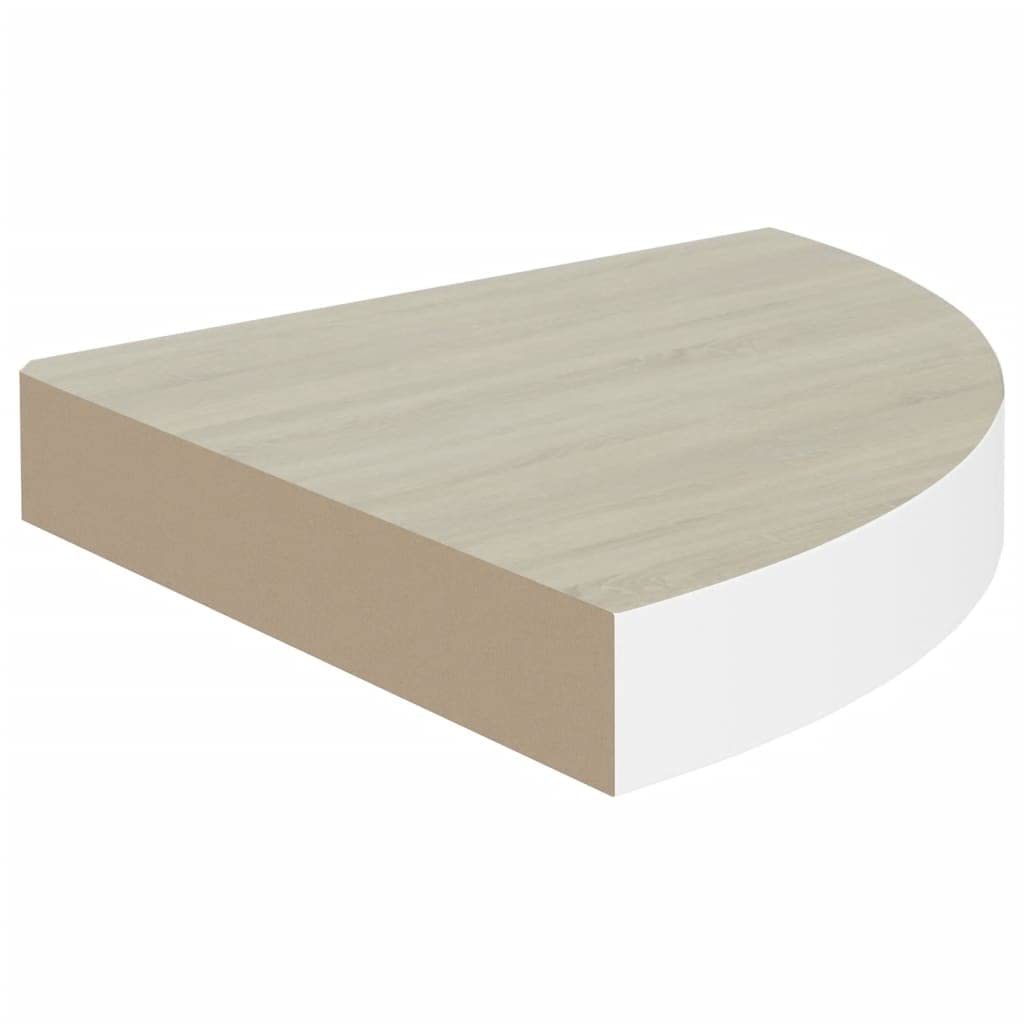 CHARMMA 2-Pack Wall Corner Shelves - 9.8x9.8x1.4 Inch Oak & White MDF Floating Shelves (1.75kg) - Perfect for Bathroom Storage, Kitchen Organization & Living Room Decor