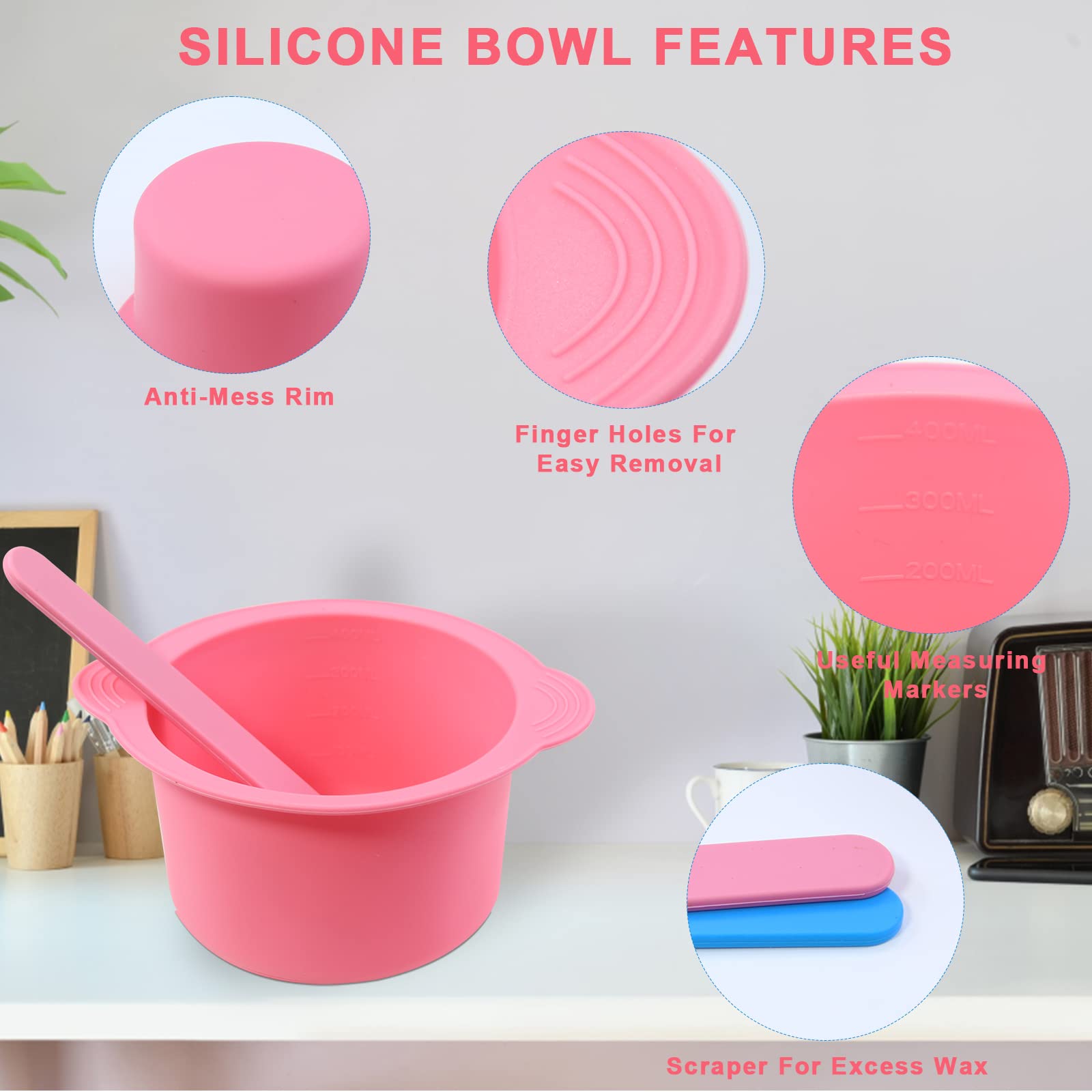 2Pcs Silicone Wax Warmer Liners with 2 Wax Sticks - Non-Stick, Reusable Wax Pot Bowl Replacement for Hair Removal - Perfect for Home Spa, Salon & DIY Beauty Treatments