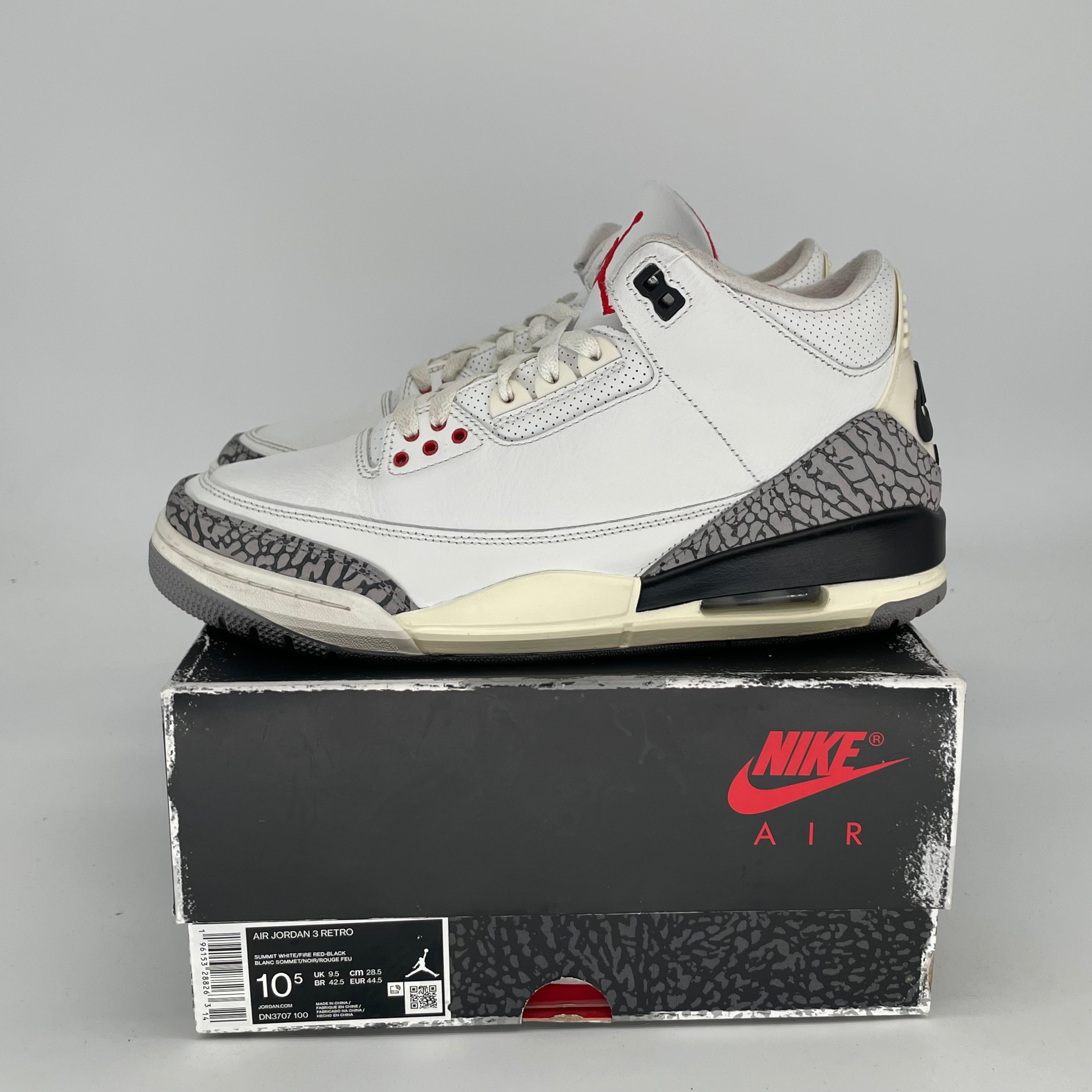 Original Air Jordan 3 White Cement Reimagined Sneakers - Men's Size 10.5 / Women's 12W (DN3707-100) - Retro Basketball Shoes for Streetwear & Casual Outfits