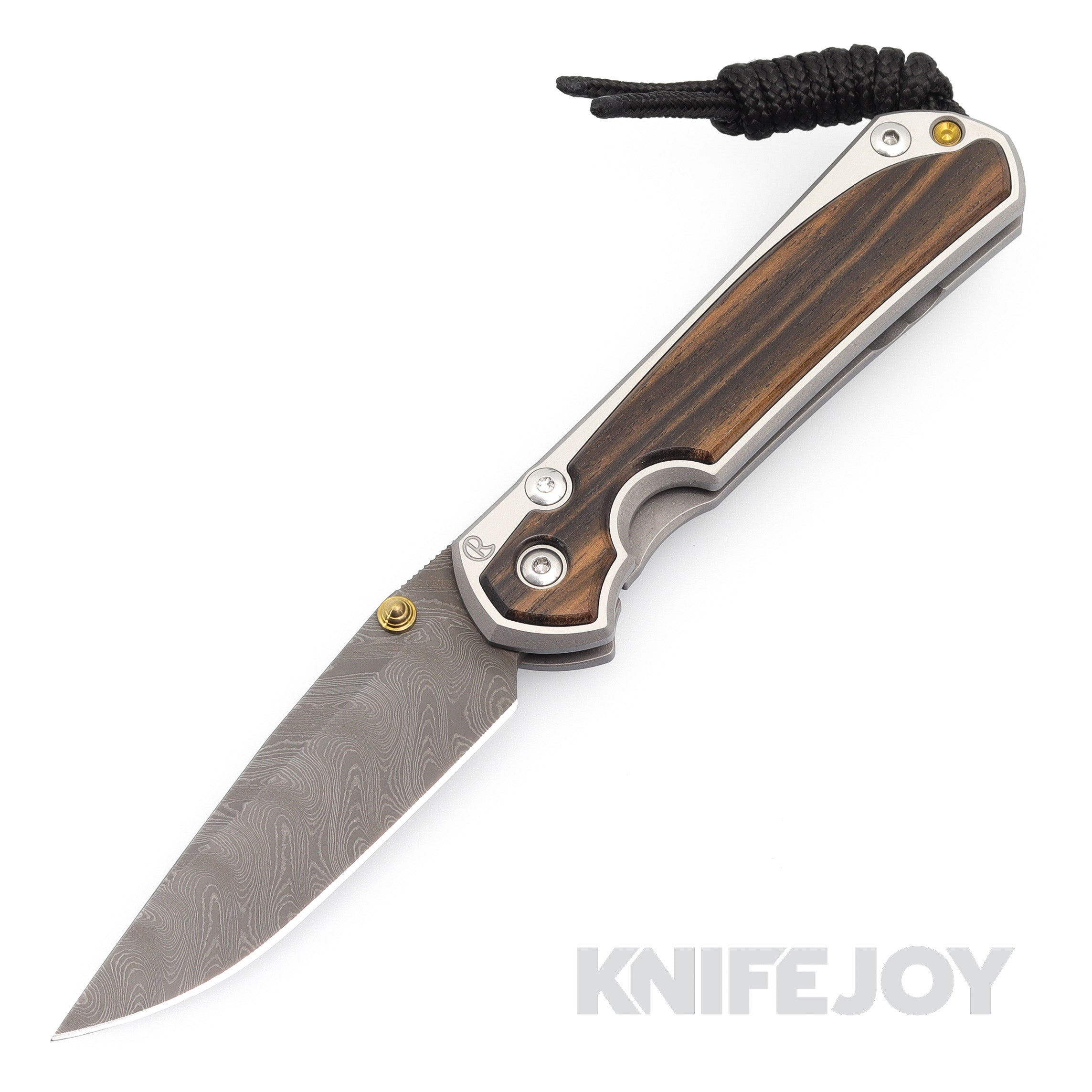 Chris Reeve Knives Small Sebenza 31 Folding Pocket Knife - Damascus Steel Drop Point Blade with Macassar Ebony Wood Inlay & Polished Titanium Handles | EDC, Outdoor, Camping, Hunting, Survival Gear