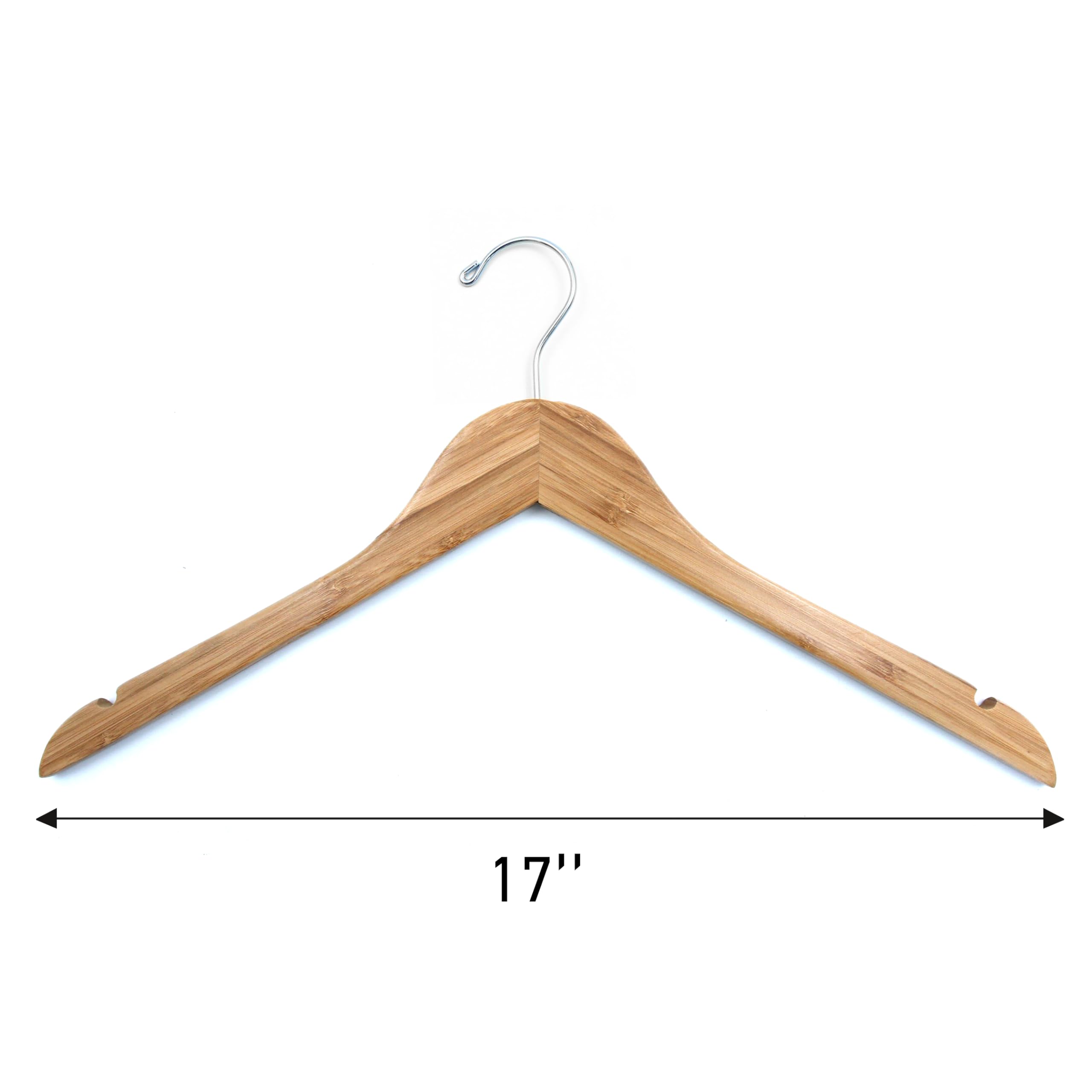 SSWBasics 17 Inch Bamboo Clothes Hangers - Pack of 50 - Space Saving Non-Slip Garment Hangers for Closet Organization, Wardrobe Storage & Travel Use