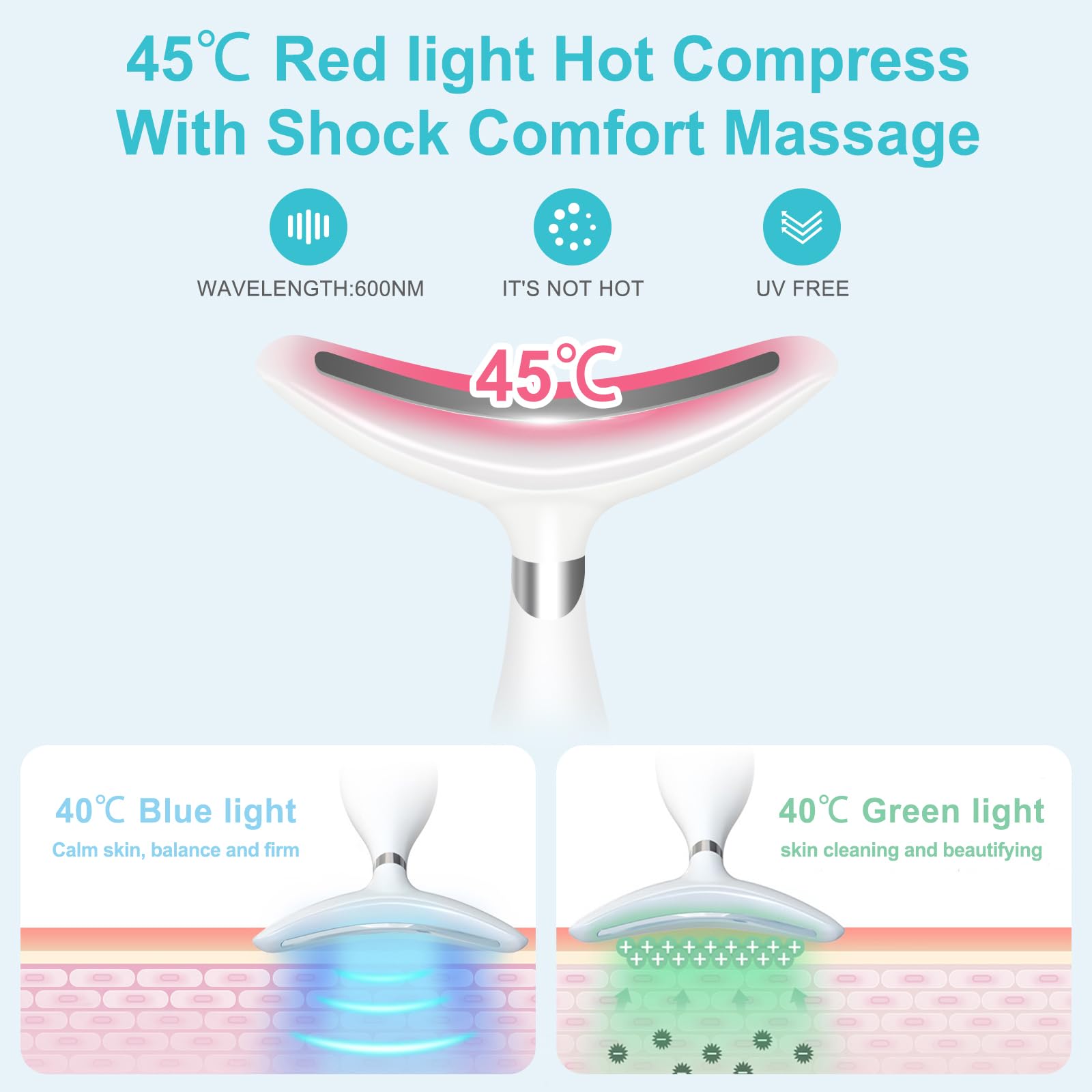 3-in-1 Heated Facial Massager with Vibration - Neck & Face Beauty Device for Skin Care & Relaxation | Perfect for Home Spa, Anti-Aging Routine & Stress Relief