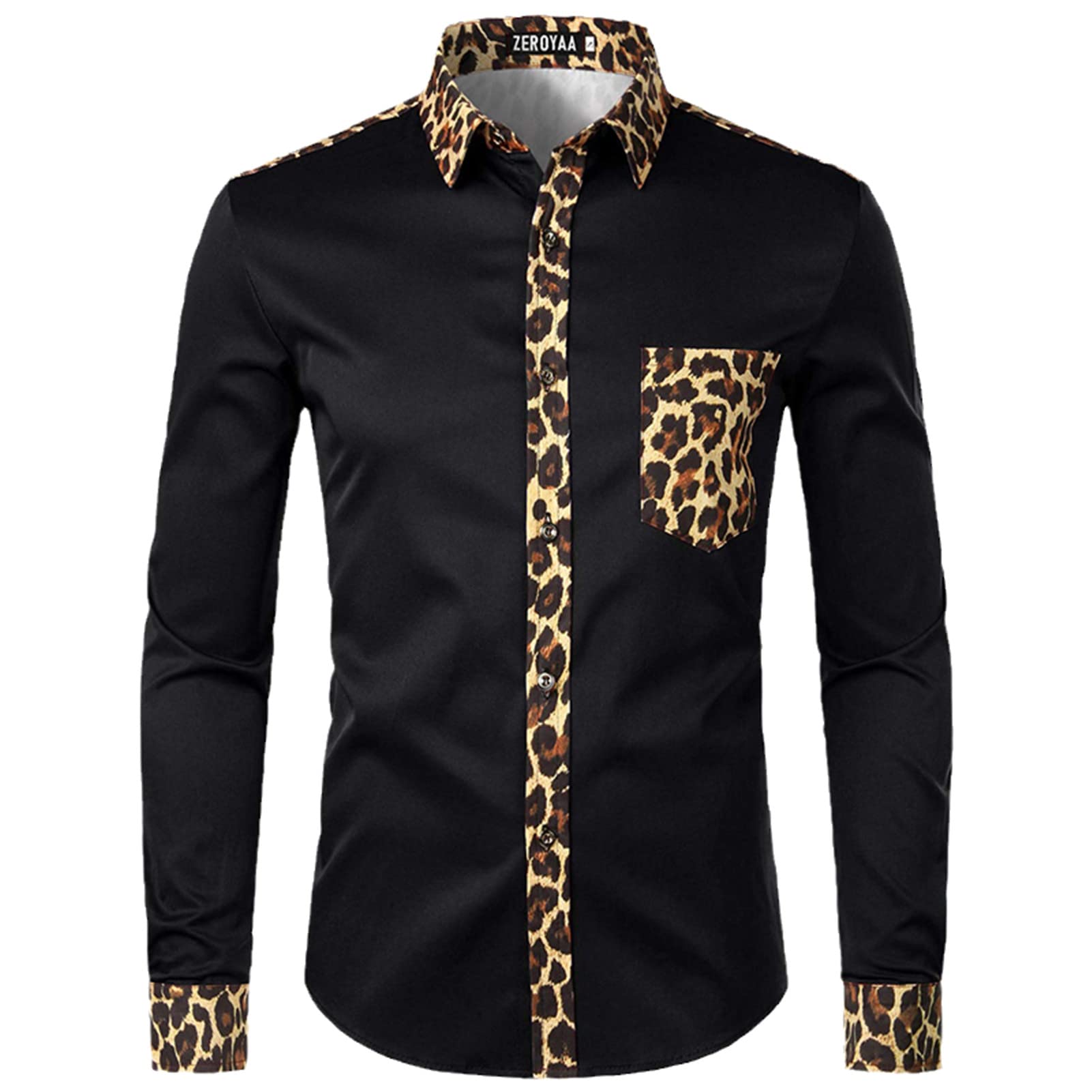 Men's Red Leopard Print Long Sleeve Button-Up Dress Shirt - Slim Fit Casual Shirt for Work, Party & Date Night Outfits