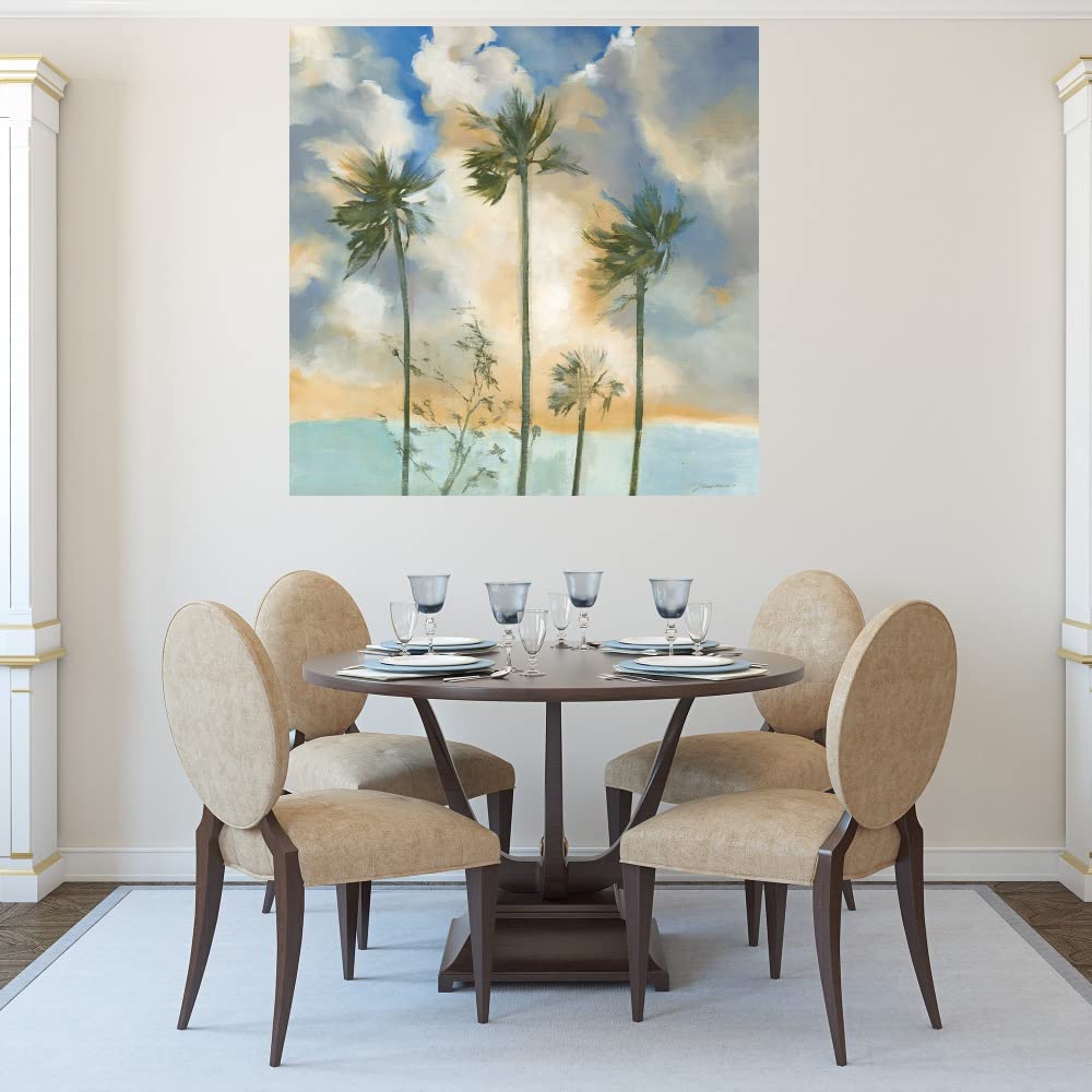 Liz Jardine 'Palms in the Wind' Fine Art Canvas Wall Decor - 32x32 Inch Ready-to-Hang Painting for Living Room, Bedroom, Office - Tropical Beach Landscape Artwork for Coastal & Boho Home Decor