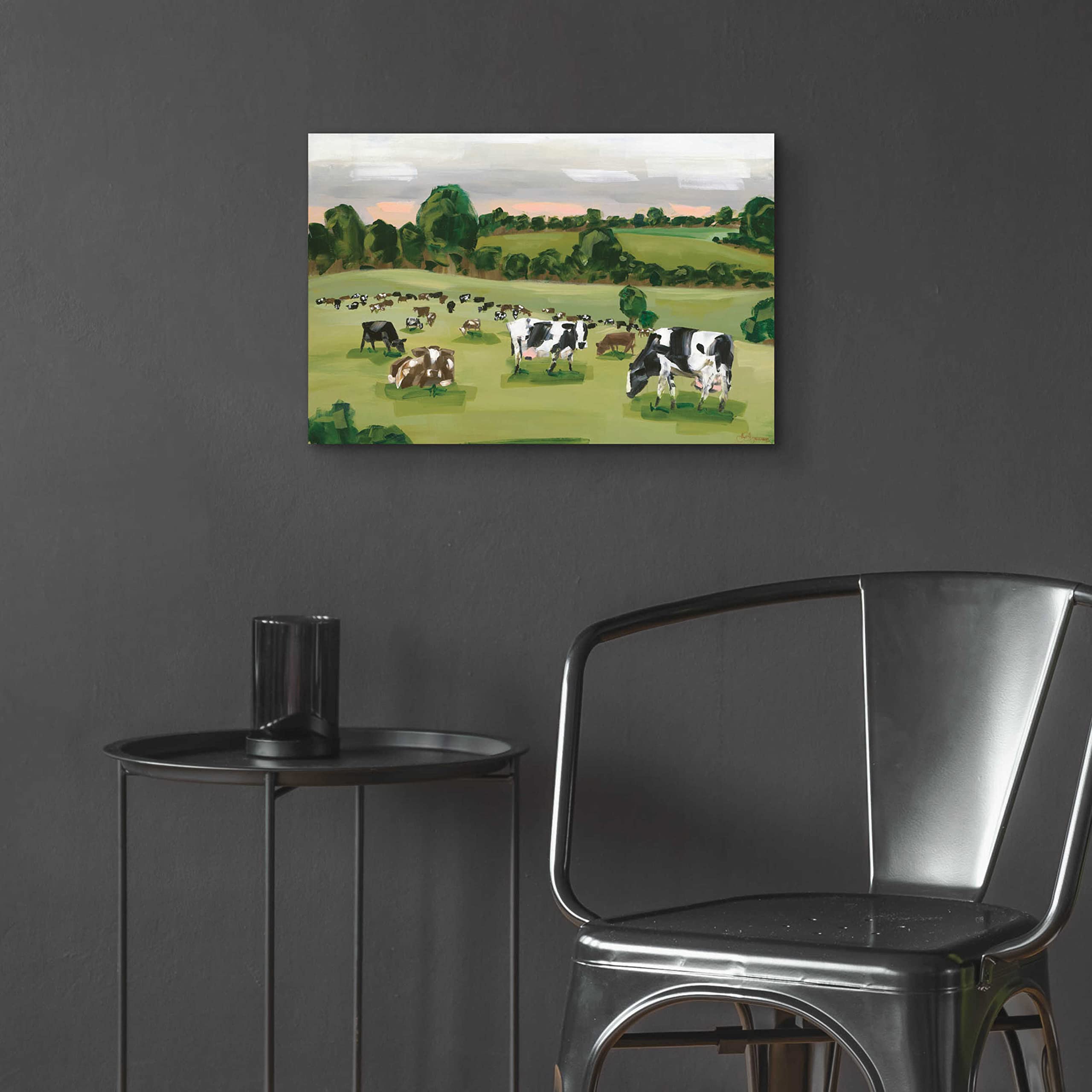 Abstract Field Of Cows Wall Art - 24x16 Inch Modern Acrylic Glass Painting by Hollihocks Art - Perfect for Living Room, Bedroom & Office Decor