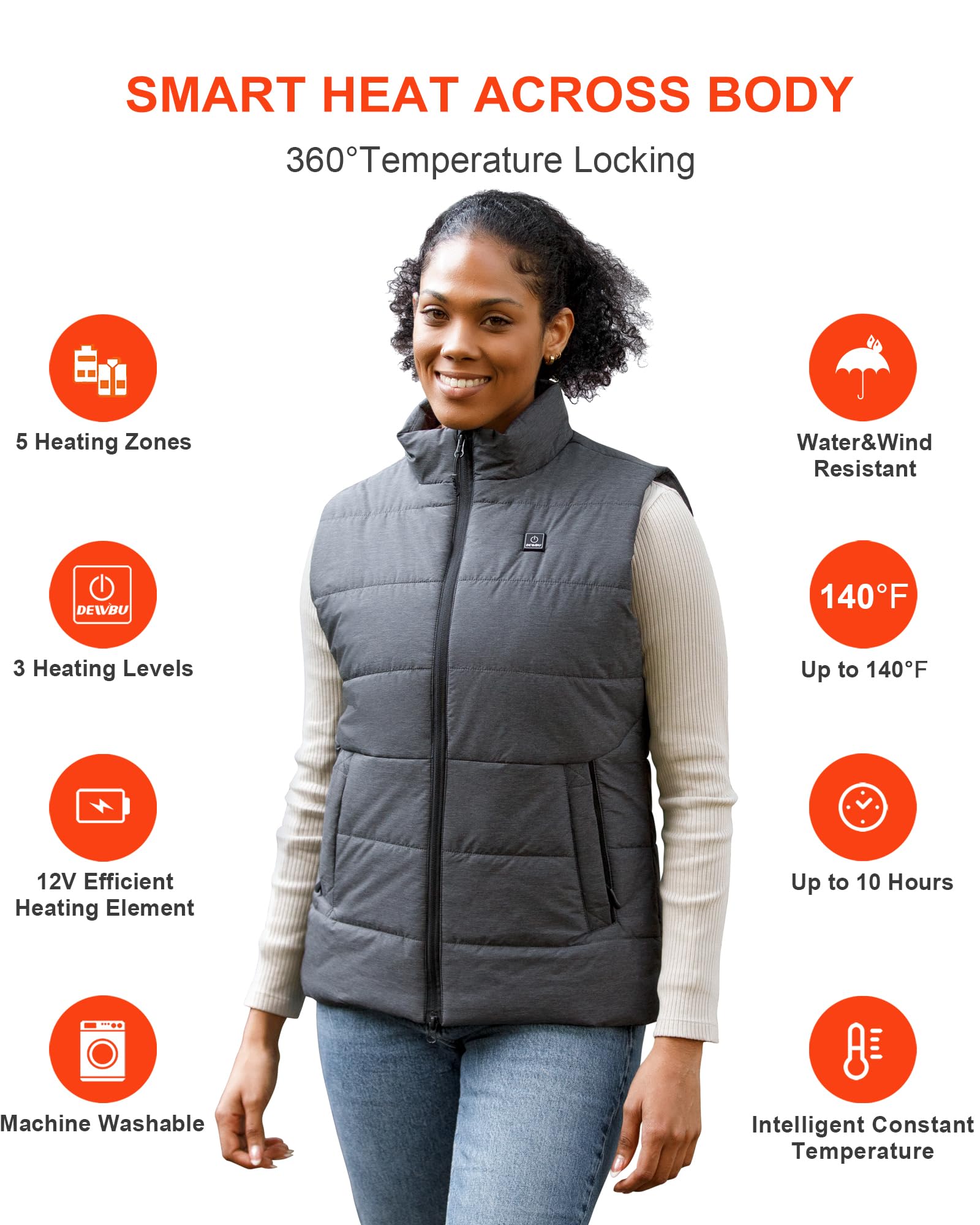 DEWBU Women's Heated Vest with 12V Battery Pack - Lightweight Winter Jacket with Multiple Power Options (USB/Car Adapter) for Outdoor Activities, Hiking, Camping & Cold Weather Commuting