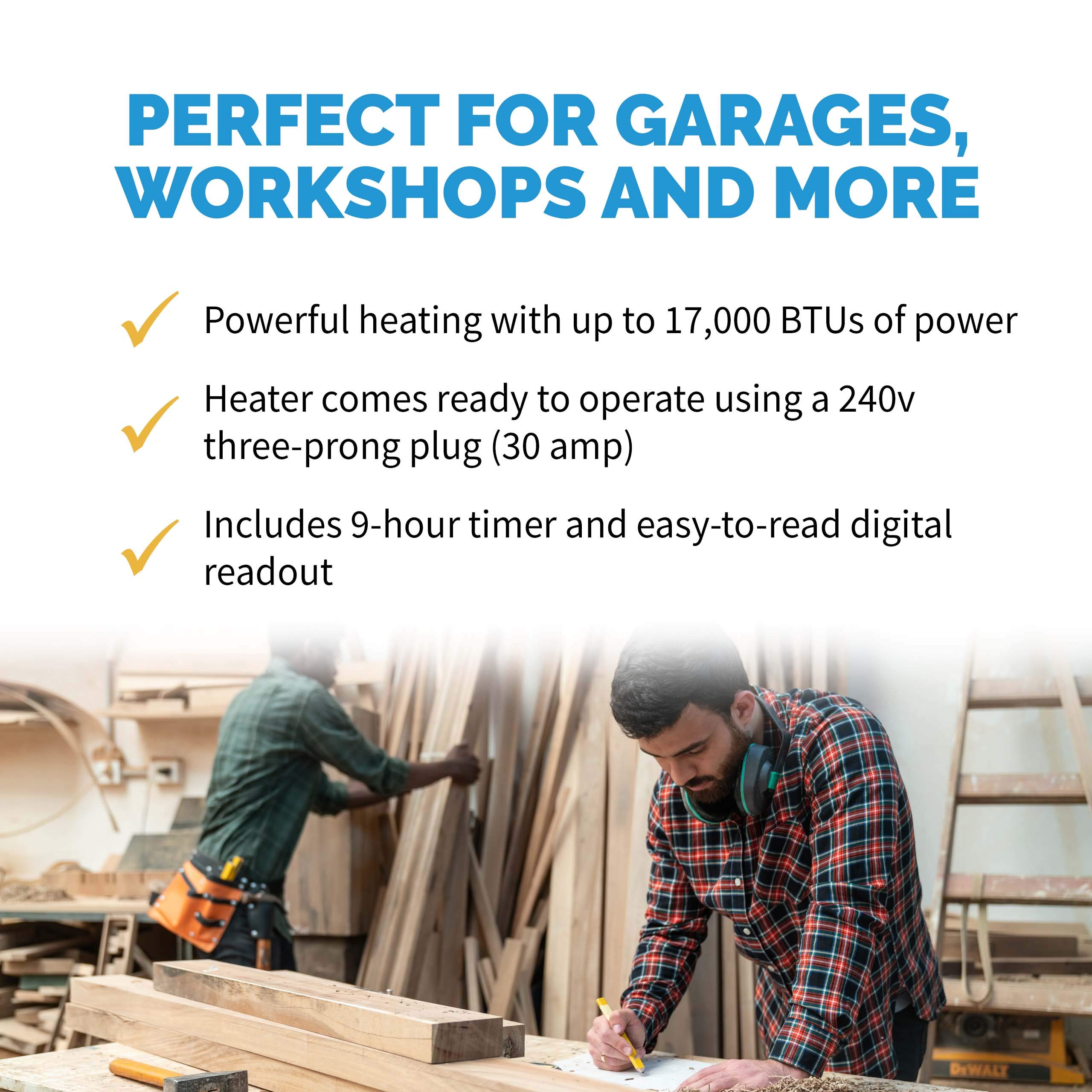 NewAir 240V 2-in-1 Freestanding or Wall/Ceiling Mount Electric Garage Heater - 500 Sq.Ft Coverage with Remote Control - Ideal for Garages, Workshops, Basements & Outdoor Spaces