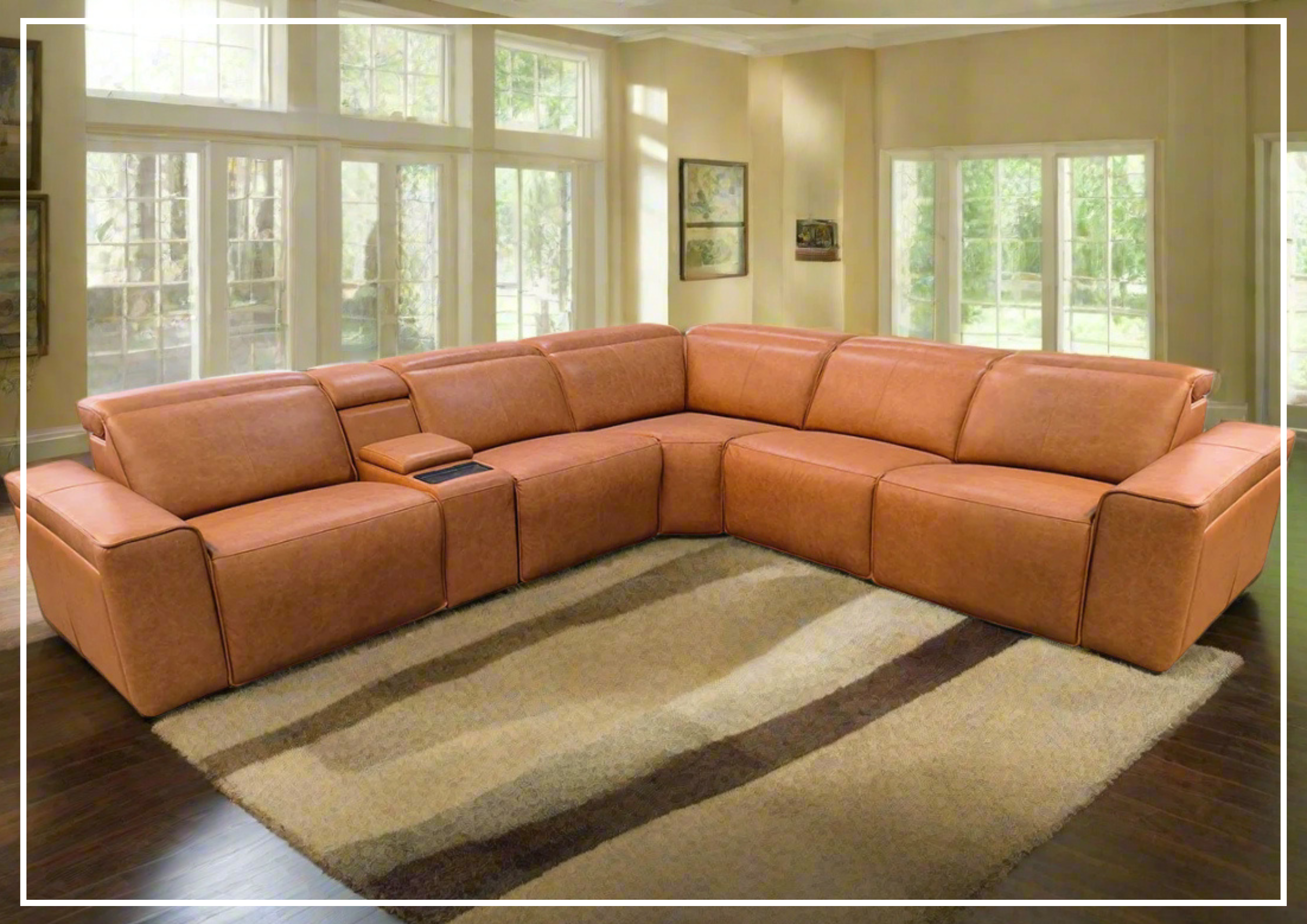 Klaussner Leonardo 6-Piece Power Recliner Sectional Sofa Set with USB Charging - Modern L-Shaped Living Room Furniture for Home Theater & Family Gatherings