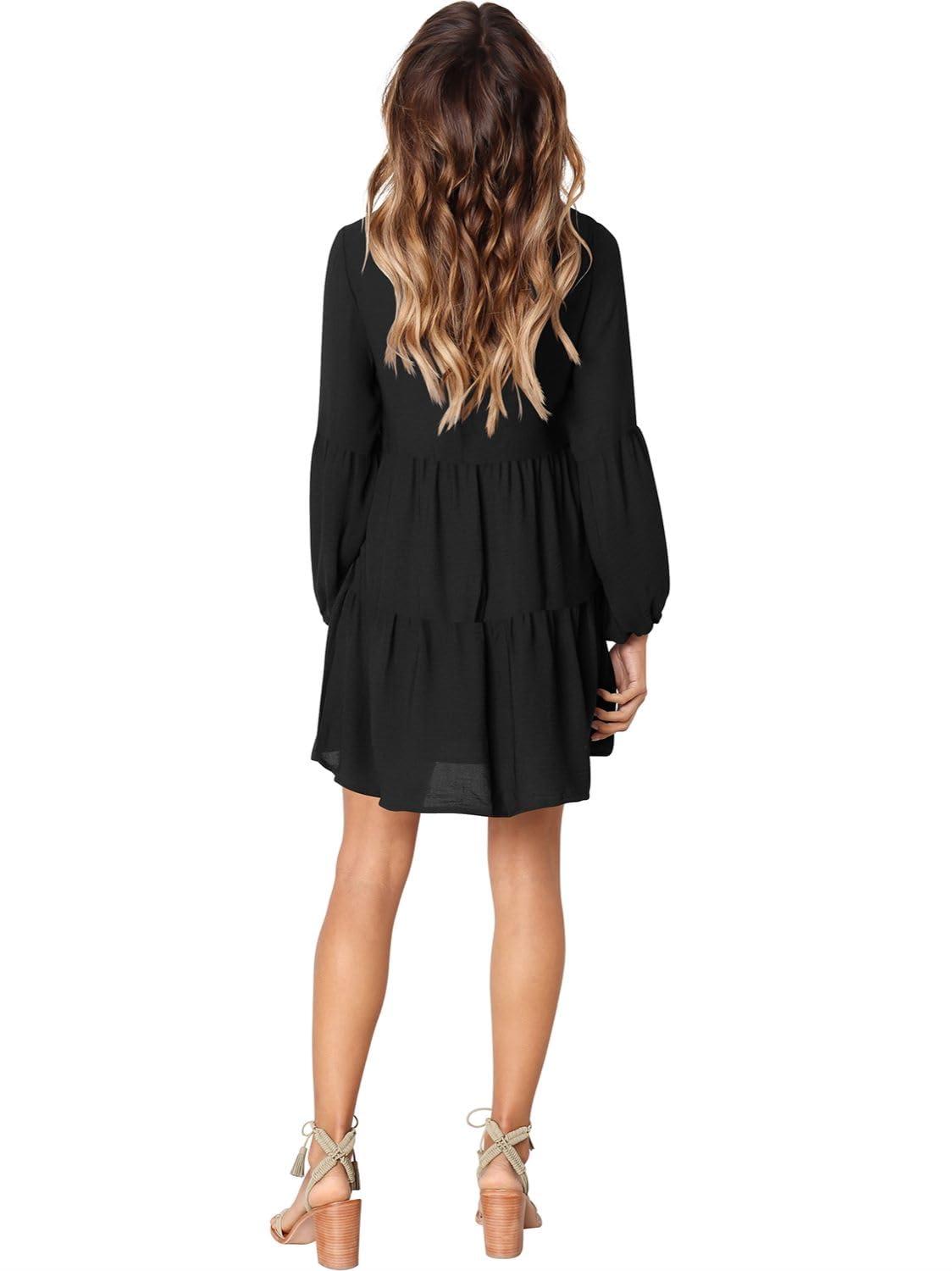 DittyandVibe Women's Casual Long Sleeve V-Neck Flowy Tunic Dress - Elegant & Comfortable for Work, Date Night & Fall Outfits