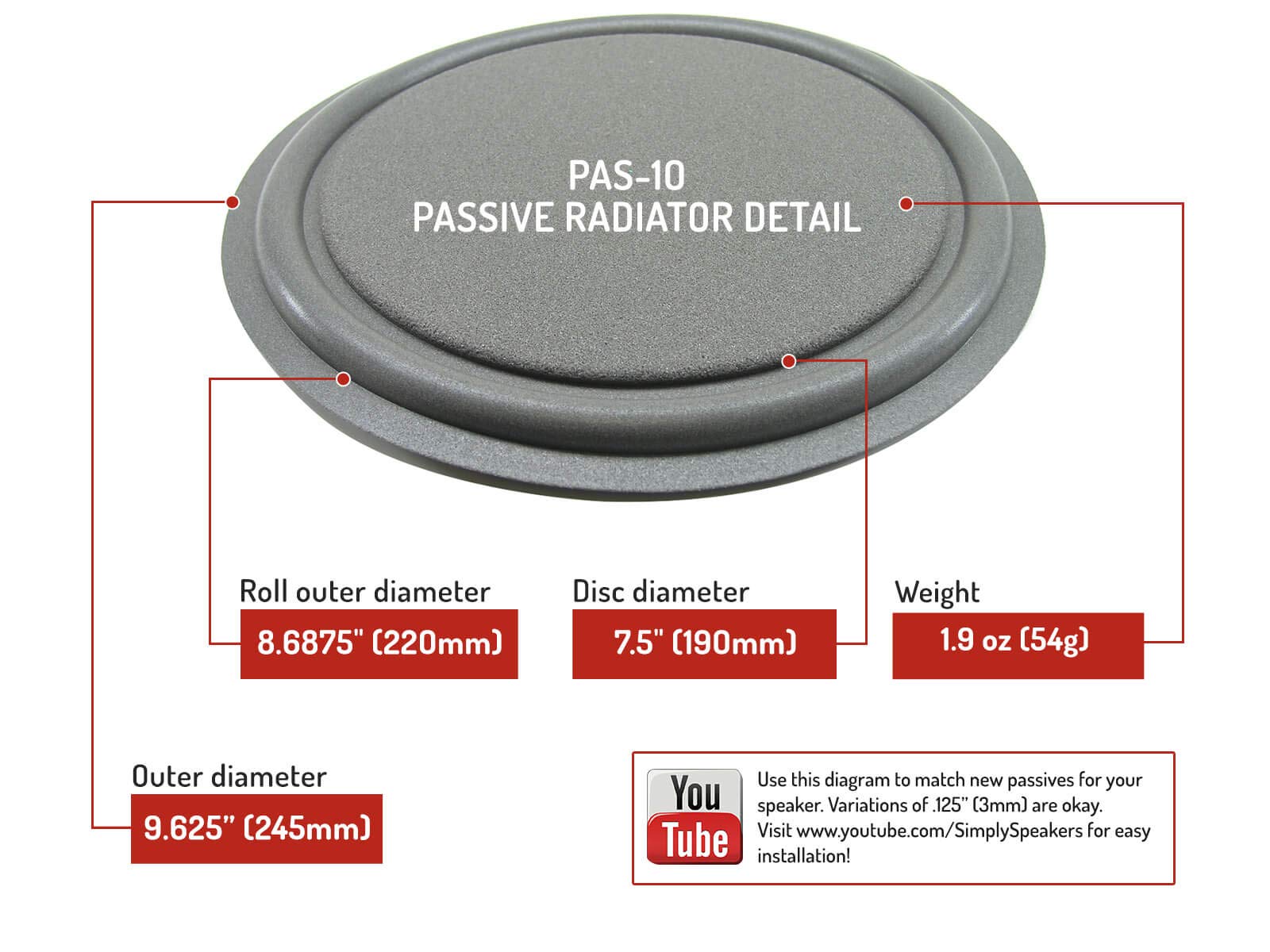 Velodyne V-810XB Subwoofer Repair Kit with VA-907 Speaker, Passive Radiator & Gasket (FSK-V810XB) - Perfect for Home Theater & Audio System Upgrades