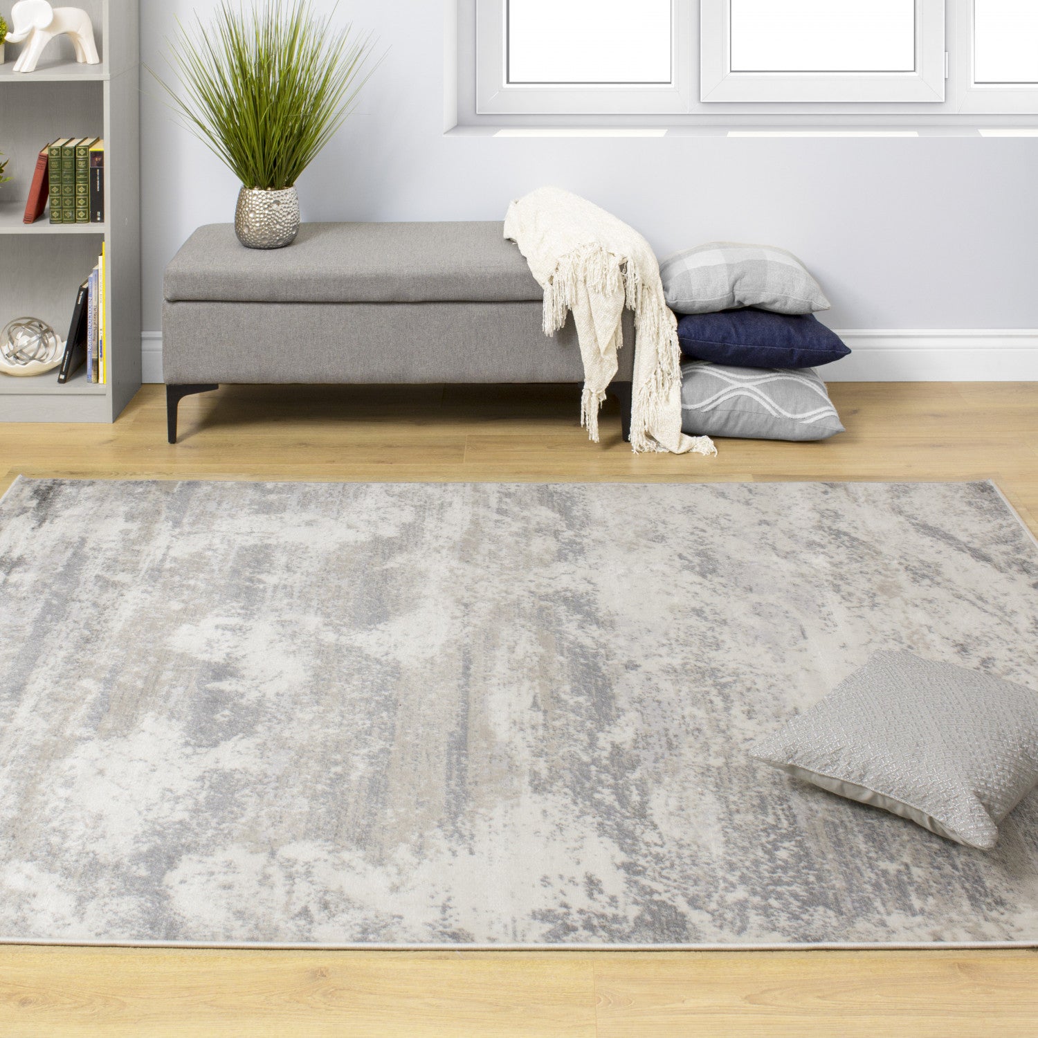 Faded Storm Rug 1'11 X 3'7 - Cream Grey Area Rug for Living Room, Bedroom & Office - Soft Modern Home Decor Rug
