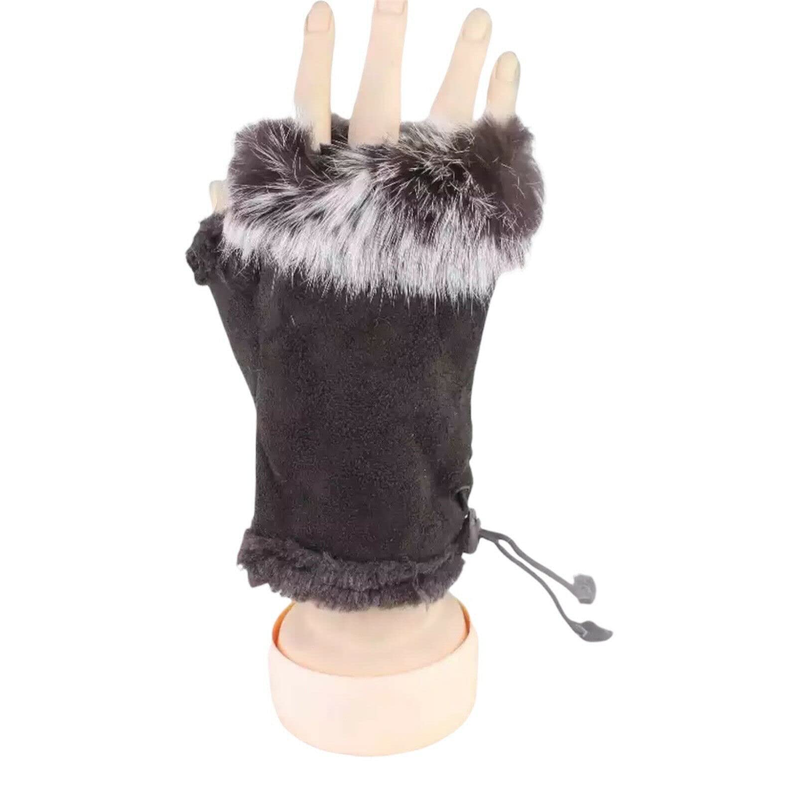 Women's Winter Gloves - Soft Thick Warm Fingerless Mittens with Fur & Suede Leather - Perfect for Cold Weather, Outdoor Activities, and Fashion Accessories
