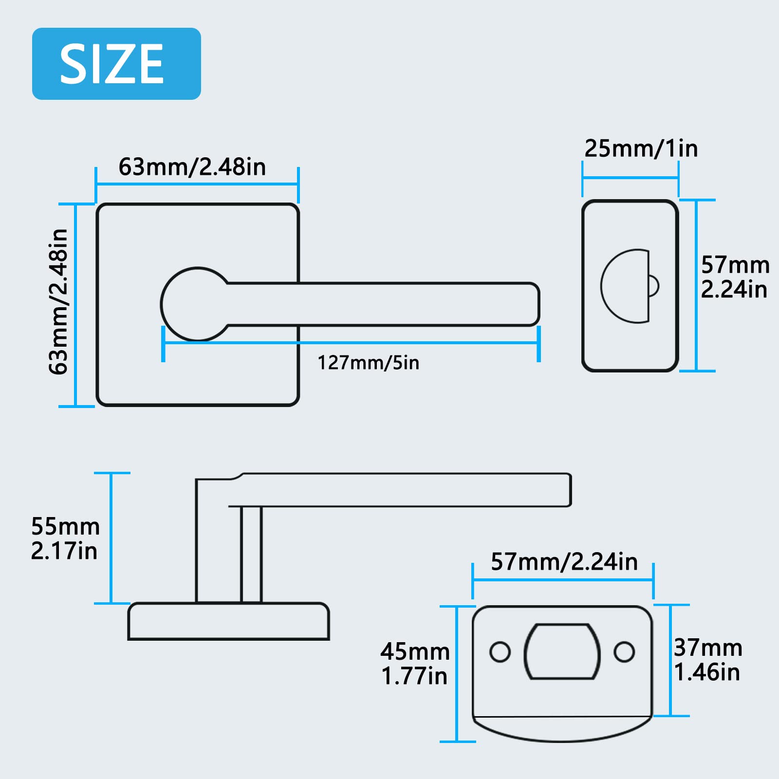 Black Exterior Door Handle with Lock & Keys - Keyed Entry for Front Door/Office - Left/Right Handed (1 Pack) - Secure Home & Office Access
