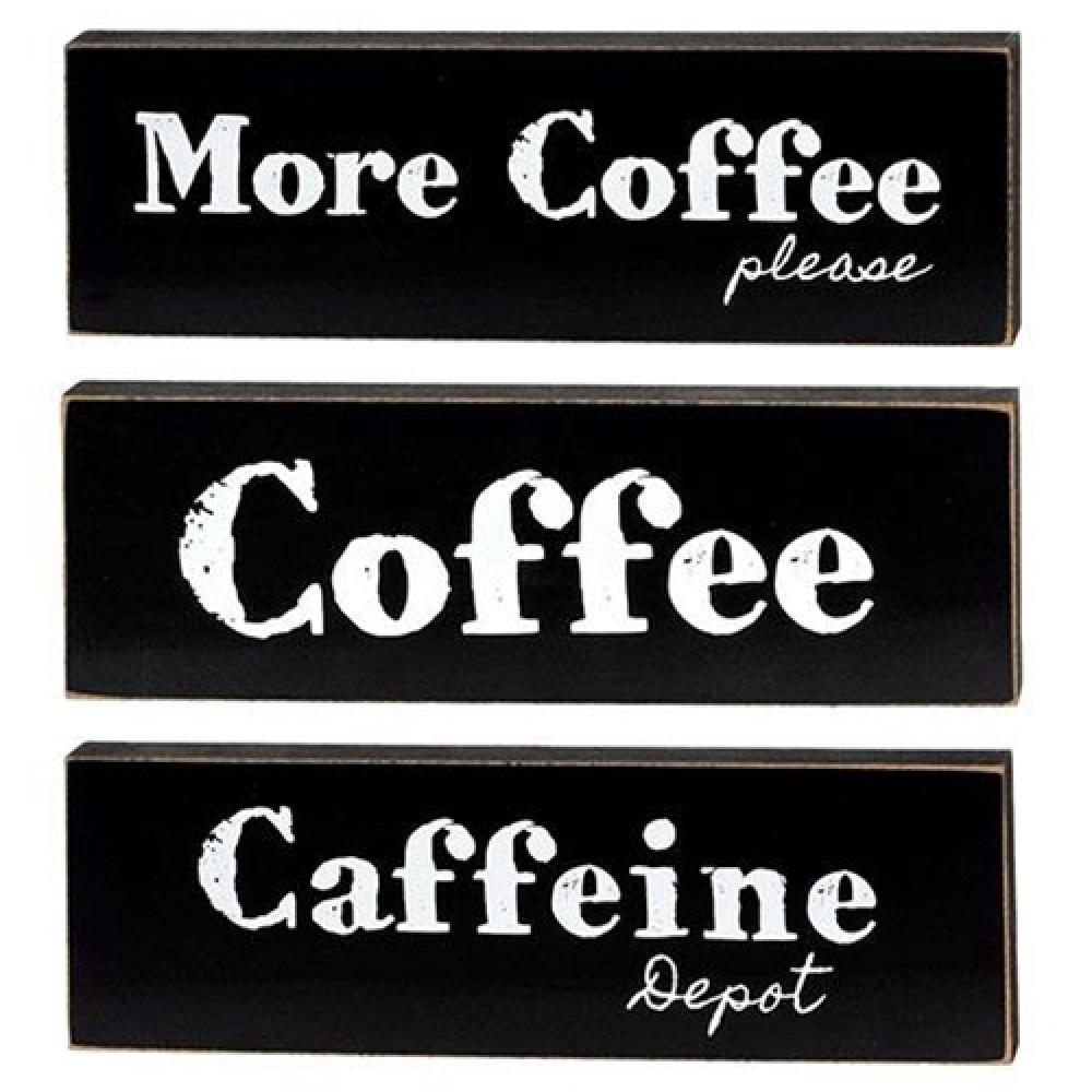 More Coffee Please Black Wooden Block Sign - 3 Assorted Styles - Perfect for Kitchen Decor, Coffee Bar & Home Office