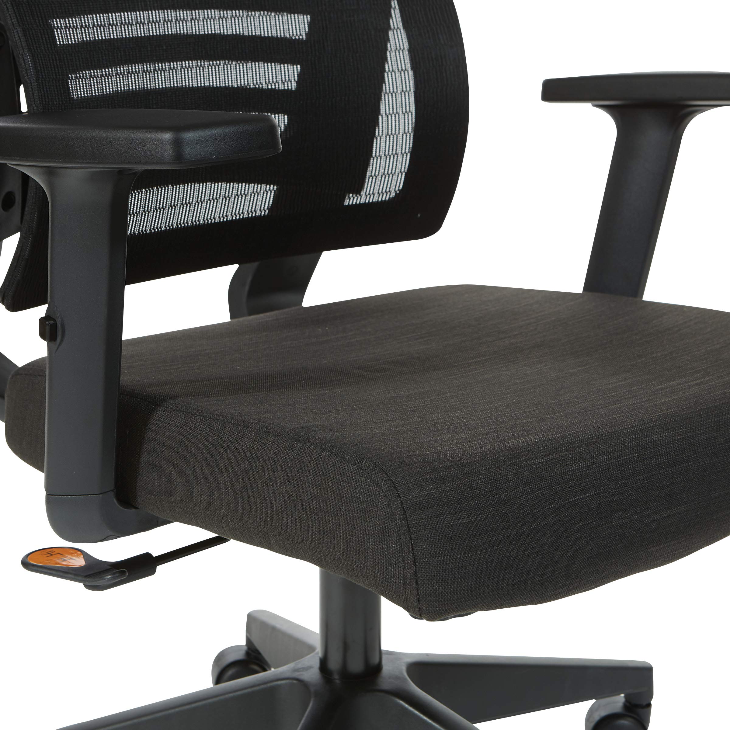 Office Star Ergonomic Mesh Back Office Chair with 2-to-1 Synchro Tilt Control & Adjustable Padded Arms - Breathable Linen Black Fabric & Black Frame - Perfect for Home Office, Workspace & Computer Desk