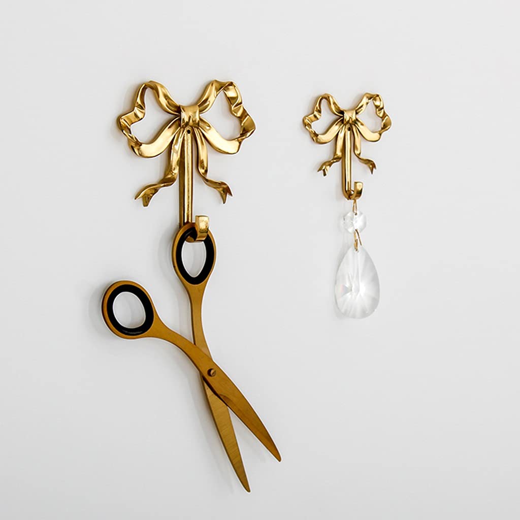 Brass Wall Hooks with Bow-Knot Design - Pack of 2 Gold Decorative Hooks for Hanging Coats, Hats, Towels & Home Decor - Perfect for Entryway, Bathroom & Bedroom Organization