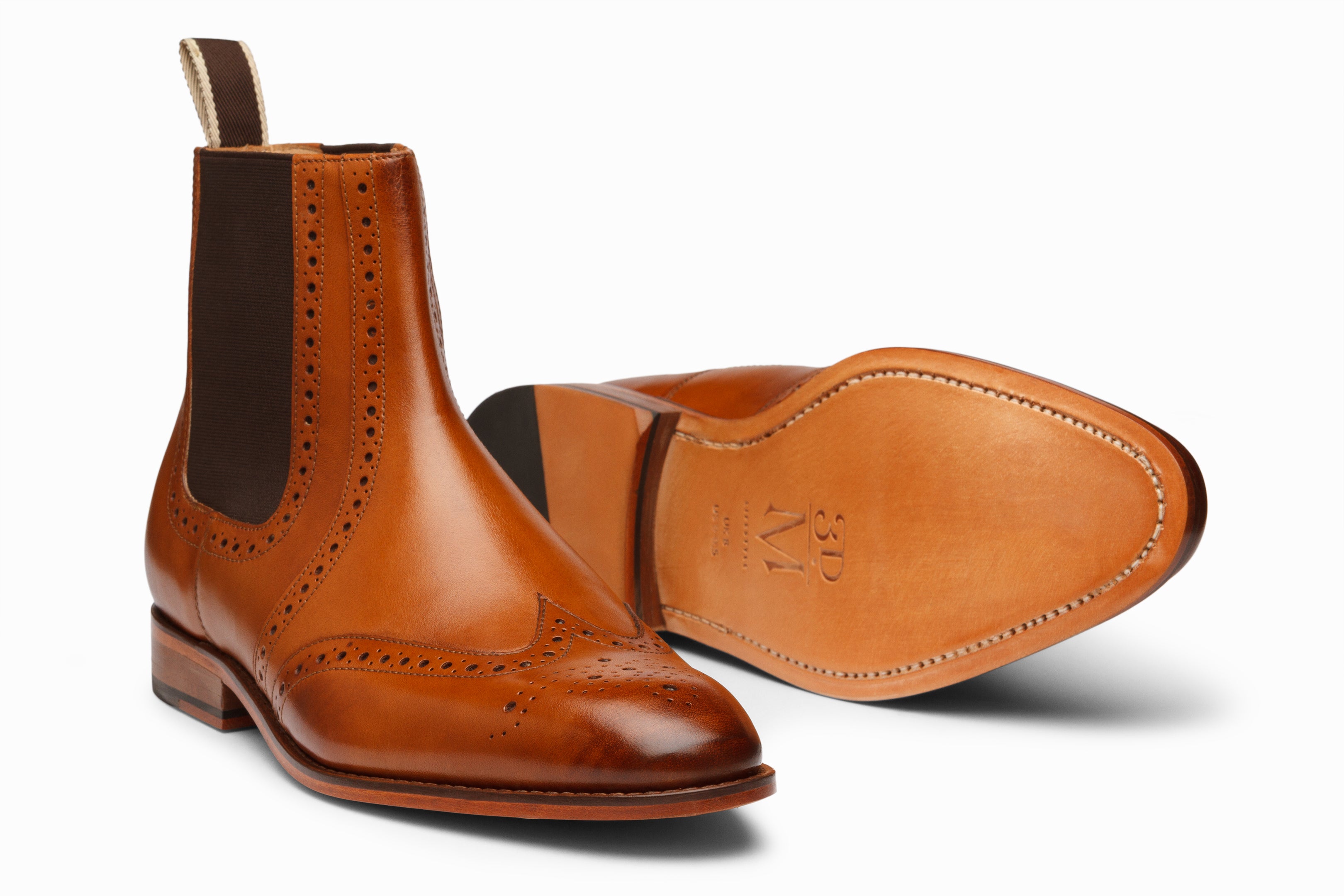 Premium Wingtip Chelsea Brogue Boots for Men - Stylish Tan Leather Ankle Boots - Perfect for Business Casual, Office Wear & Formal Occasions