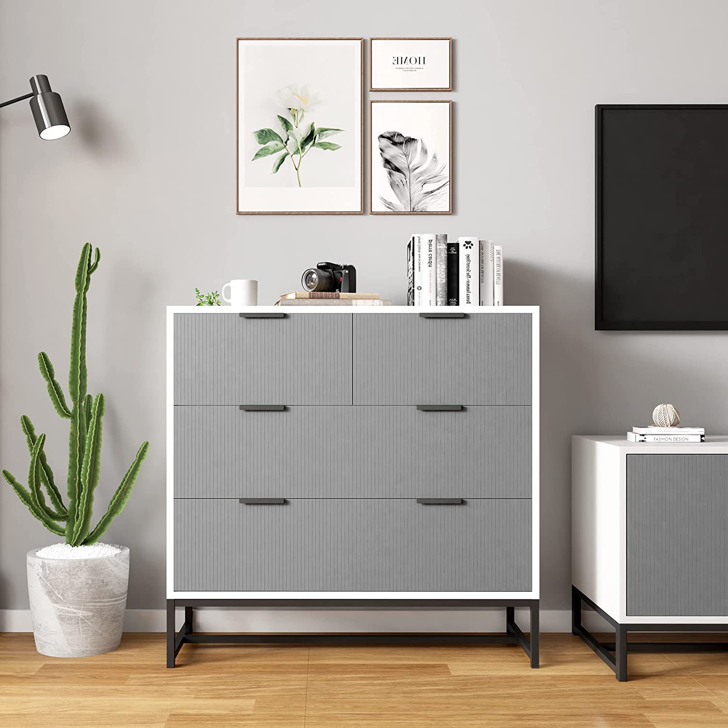 Kids 4-Drawer Storage Cabinet - White & Grey Chest Dresser for Bedroom, Living Room & Entryway | Organizer for Toys, Clothes & Home Essentials