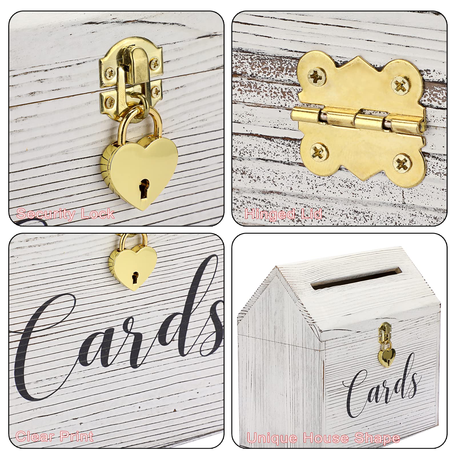SUMNACON Vintage Wooden Wedding Card Box with Heart Lock - Rustic Roof Design for Birthday, Anniversary & Reception - Elegant Gift & Envelope Holder for Wedding Parties, Bridal Showers & Special Events (White)