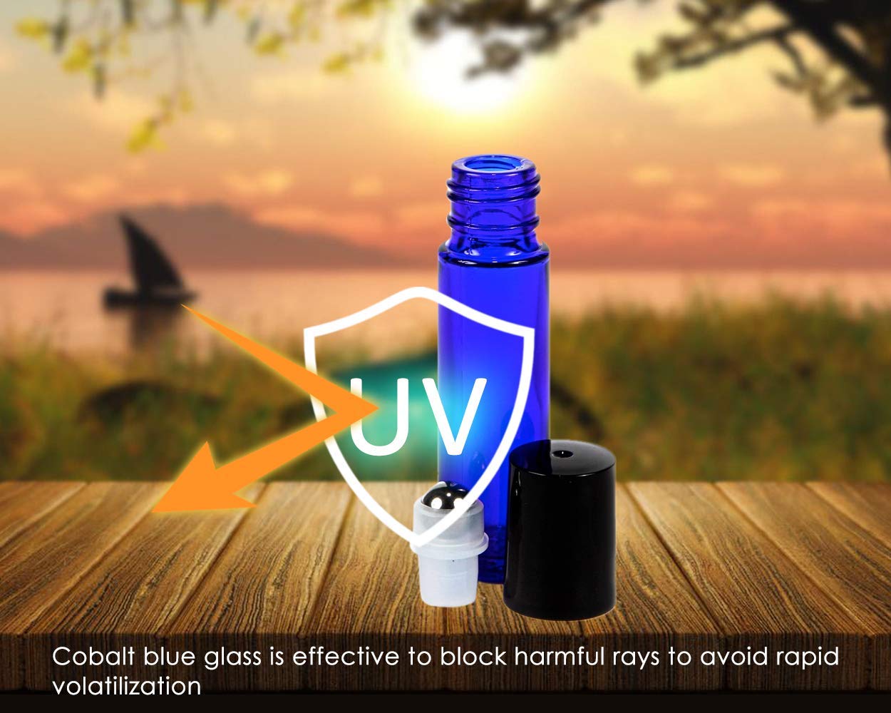 Royal Blue Glass Roll On Bottles with Black Cap - 10ml Essential Oil Bottles for Perfumes, Attar, Lip Balms & Aromatherapy | Refillable, Reusable & Leakproof | Pack of 3 | Perfect for DIY Beauty, Travel & Home Fragrance