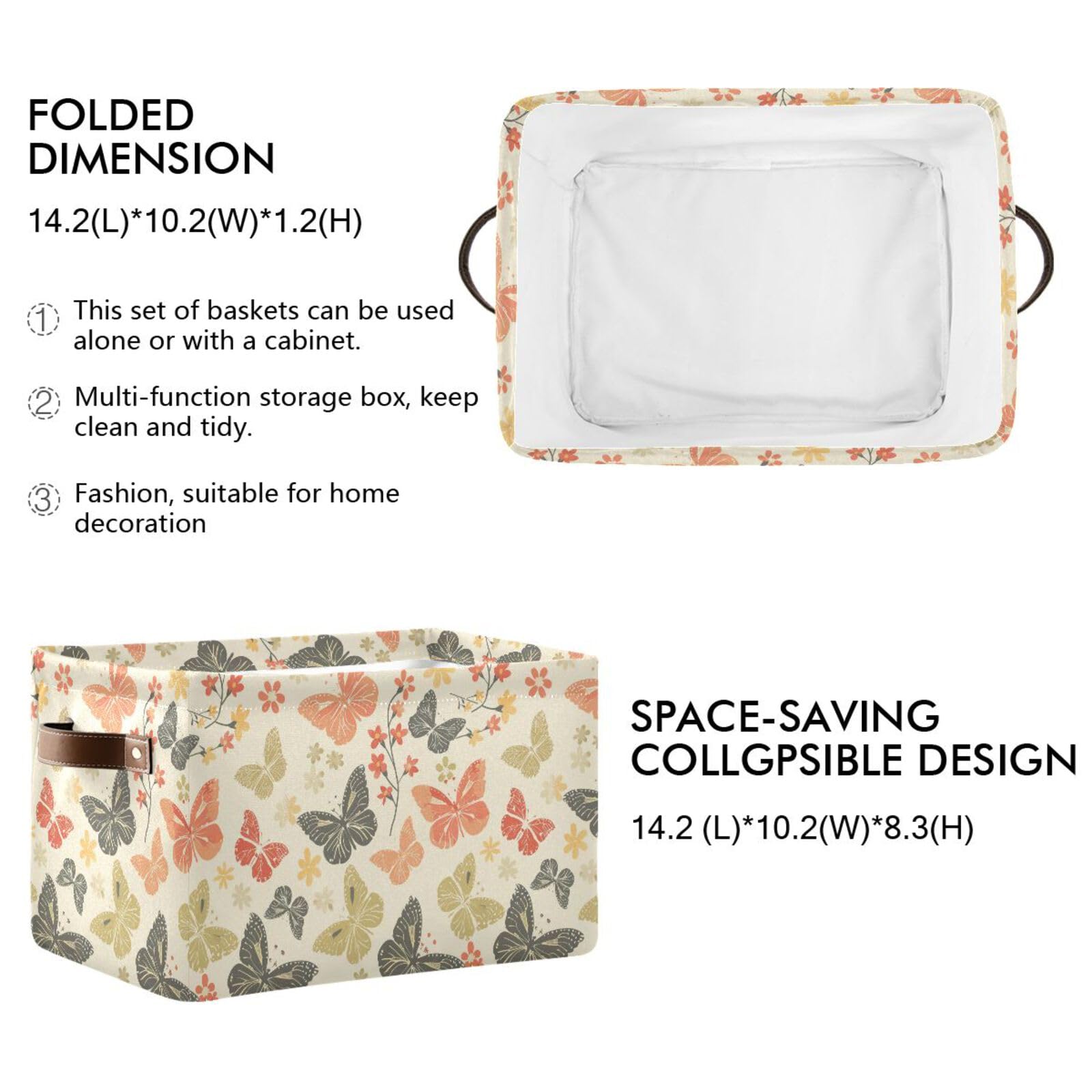 Collapsible Waterproof Storage Baskets with Sturdy Handle - 5 Gallon Butterfly Pantry Organizer for Kitchen, Dorm, Laundry & Home Organization