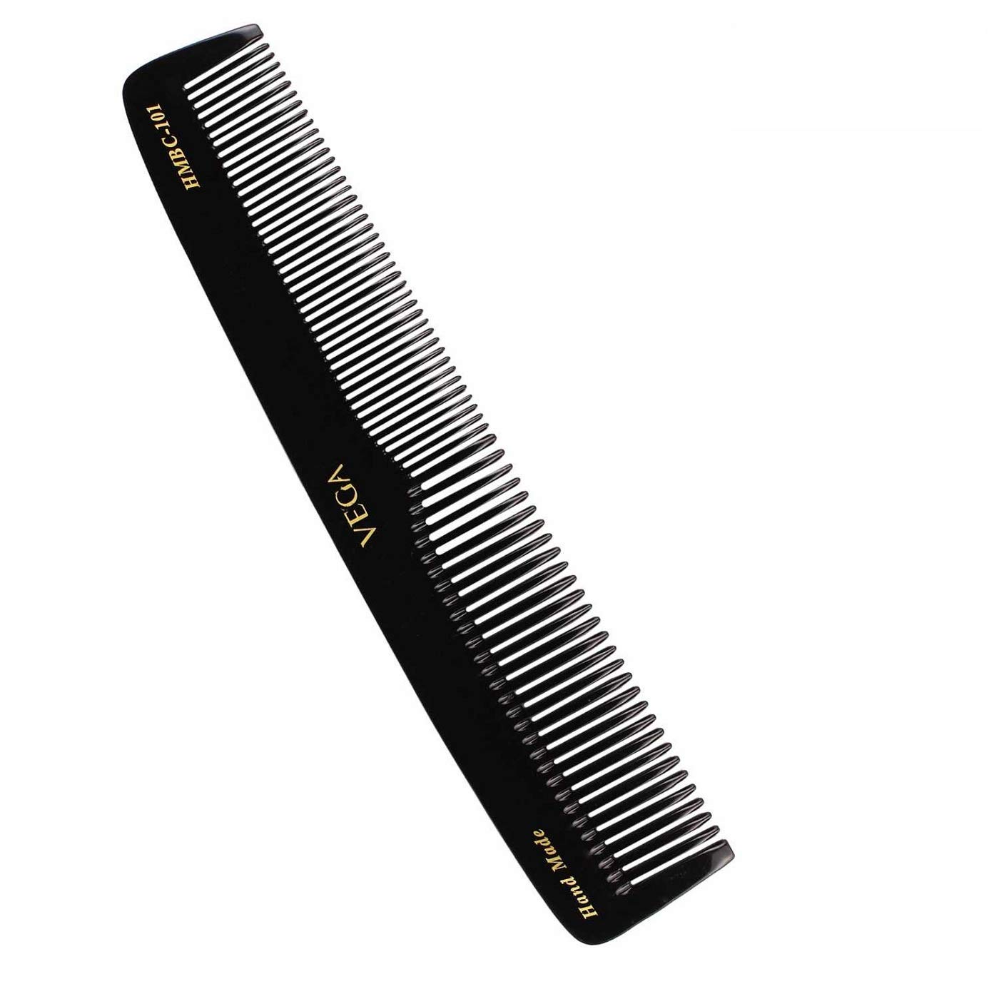 Vega Mini Flat Brush with Wooden Handle & Black Bristles - Vega Graduated Dressing Comb 9 Inch Black - Perfect for Hair Styling, Detangling & Salon Use