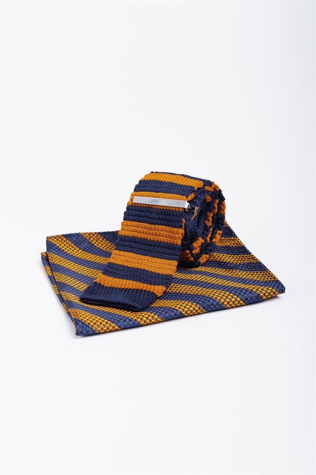 Cavani Men's Stripe Knitted Tie & Pocket Square Set - Formal Office Wear & Wedding Accessories for Stylish Gentlemen