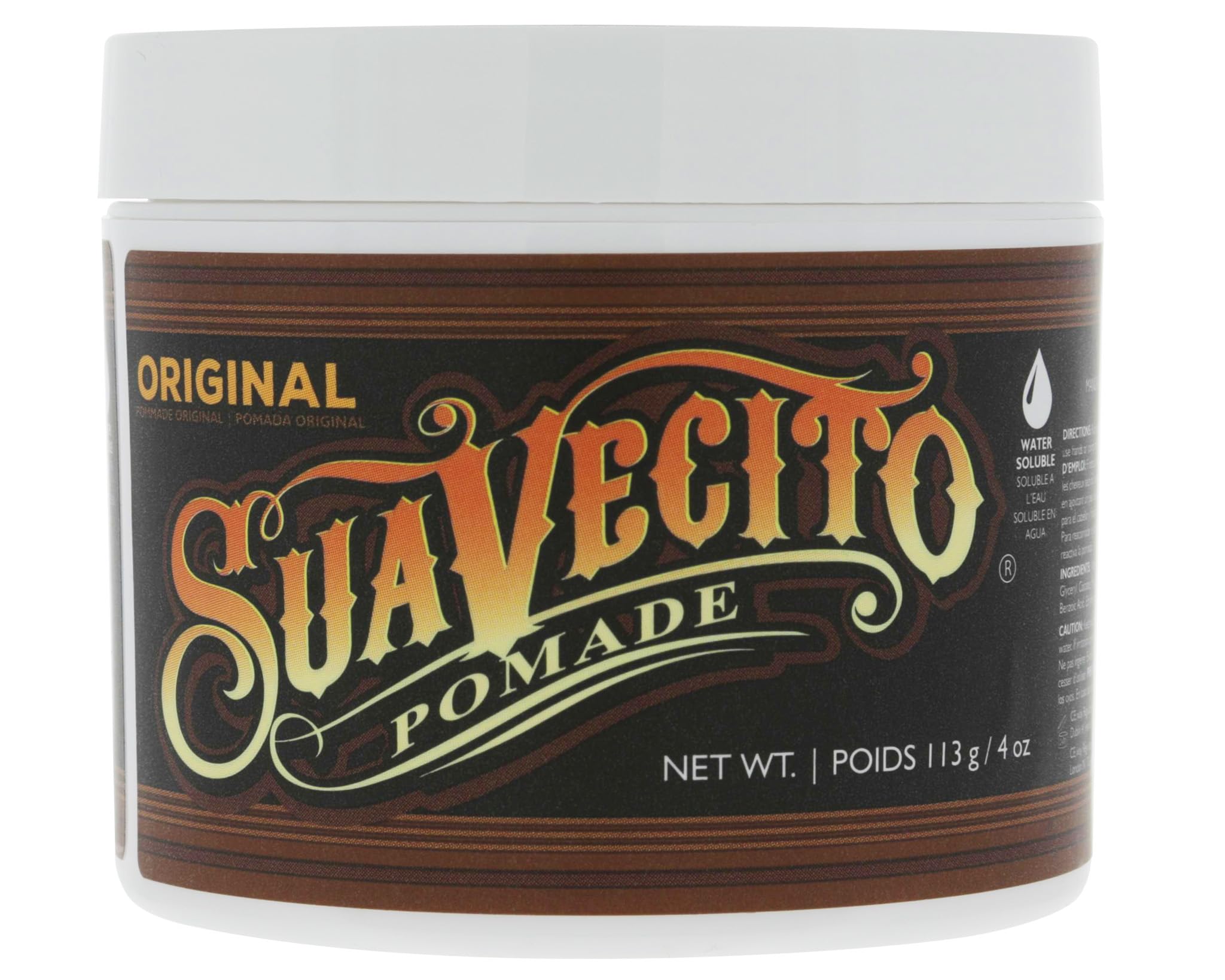 Suavecito Pomade for Men - Medium Hold & Shine Water-Based Hair Styling Wax (4oz) | All-Day Flake-Free Hold, Easy Wash Out | Perfect for Slick Back, Pompadour & Classic Hairstyles