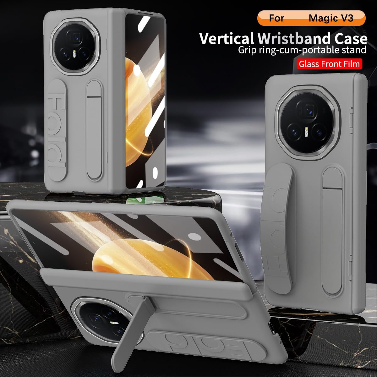 Huawei Honor Magic V3 Flip Phone Case with Screen Protector - Full Body Protective Cover with Adjustable Kickstand & Finger Strap | Shockproof, Slim Design for Drop Protection | Perfect for Work, Travel, and Everyday Use