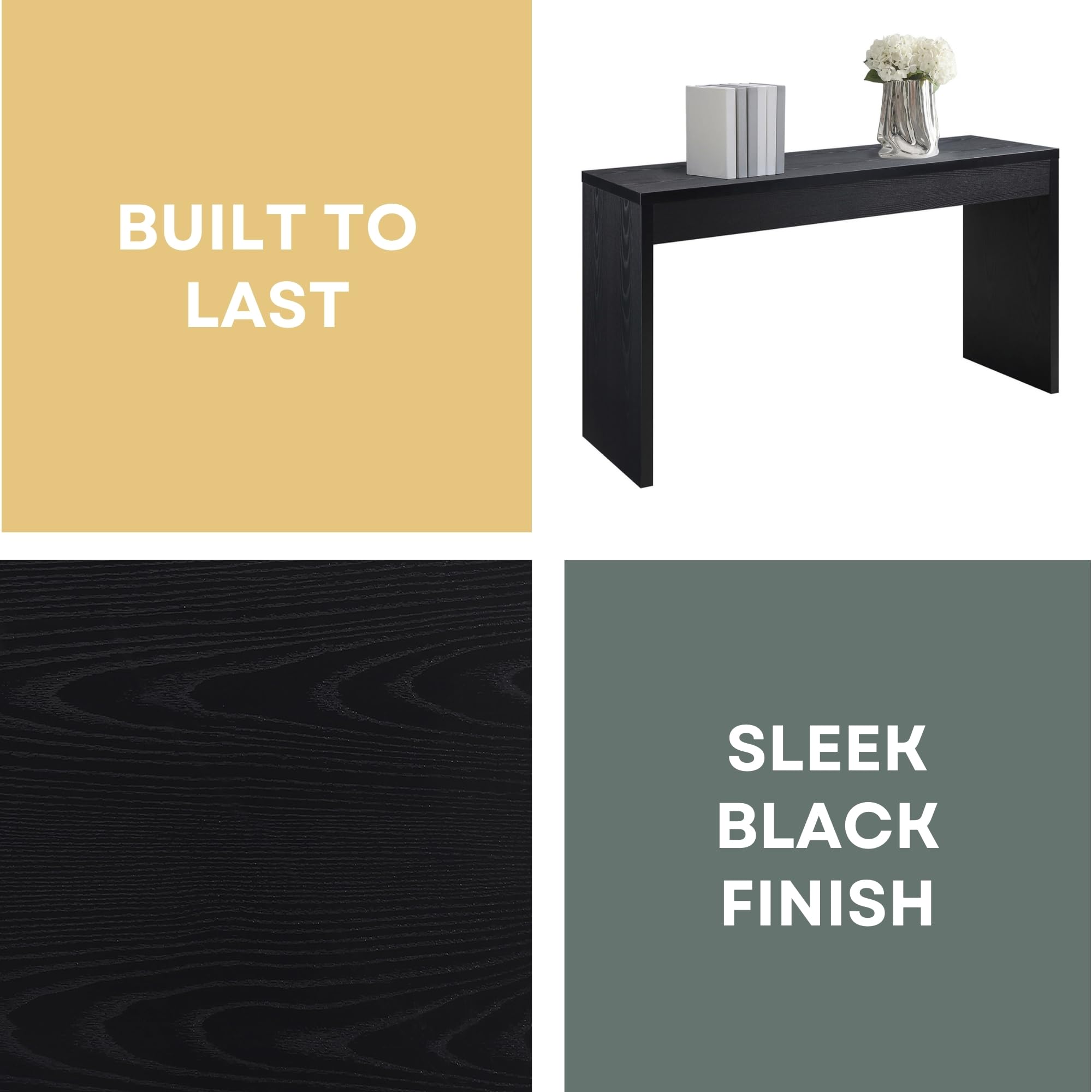 Convenience Concepts Northfield 48-Inch Console Table - Modern Sofa Table for Living Room, Contemporary Entryway Hall Table & Foyer Display Table in Black | Perfect for Home Decor, Small Space Furniture & Apartment Essentials