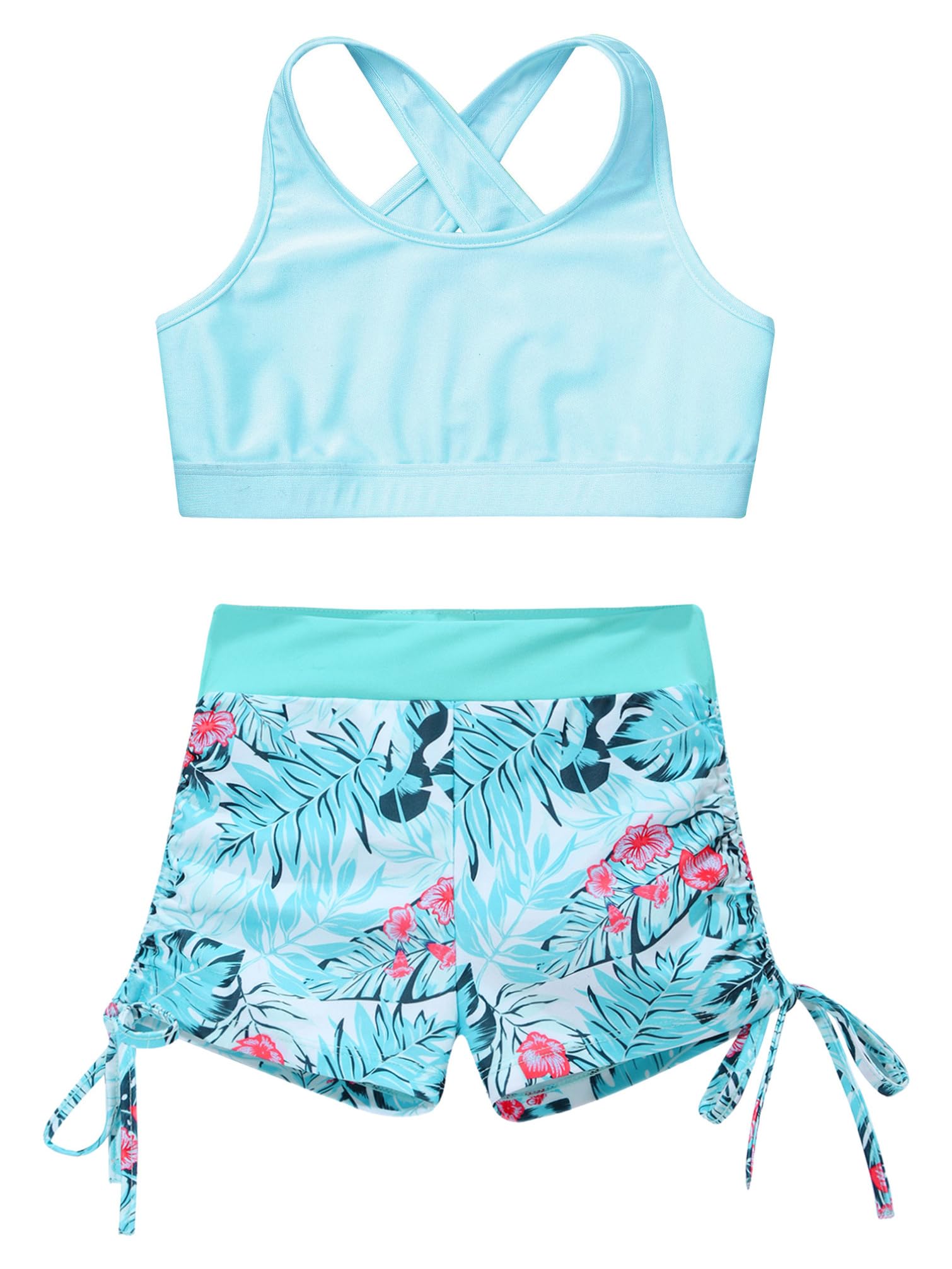 TiaoBug Girls' 2-Piece Swimsuit & Activewear Set - Crop Top & Shorts for Swimming, Dance, Sports, Gym, Yoga, and Workout | Perfect for Beach, Pool, and Fitness Activities