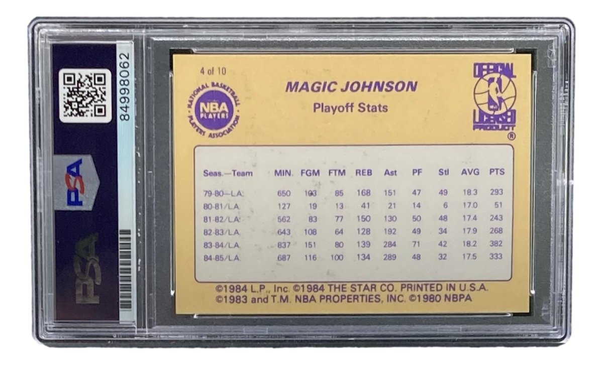 Magic Johnson Signed 1986 LA Lakers Star #4 Trading Card PSA/DNA Gem MT 10 - Perfect for NBA Memorabilia Collectors & Sports Fans Display