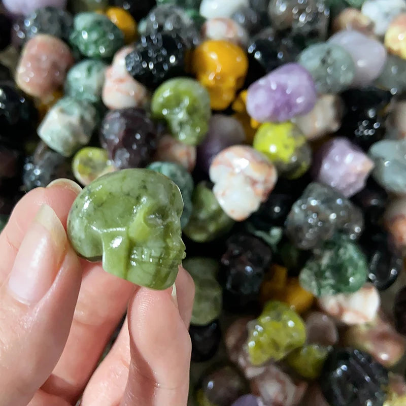 Mini Crystal Skulls Statue - Natural Lepidorite Tree Agate Healing Stone, Hand Carved Energy Mineral Figurine for Home Decor & Meditation - Perfect for Spiritual Healing, Yoga Spaces & Gift Giving