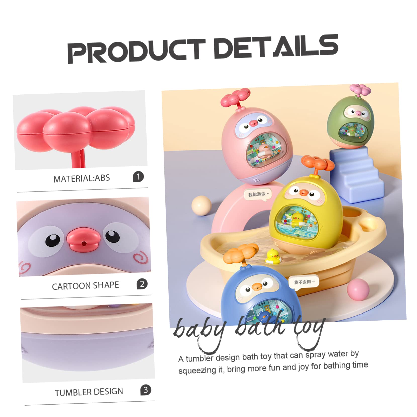 FAVOMOTO 5-Piece Tumbler Bath Toys Set - Colorful Water Play Toys for Kids, Fun Bathtime & Beach Activities - Durable ABS Plastic Pink Tumbler Toys for Pool, Backyard & Outdoor Water Games