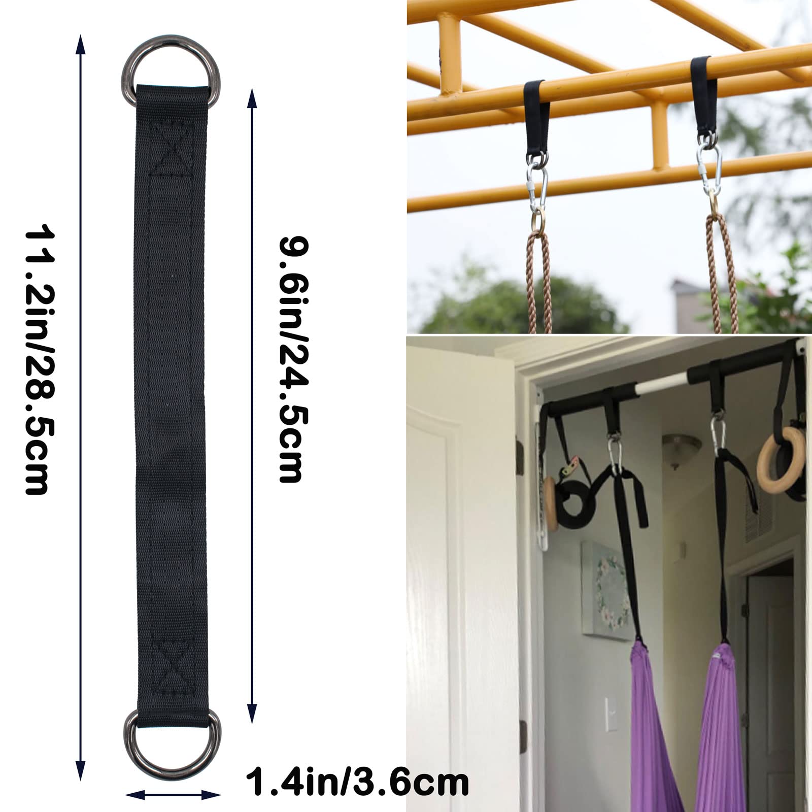 Heavy Duty Tree Swing Straps 4-Pack - 24cm/9.45in Short Extension Belts for Swing Chairs, Hammocks, Punching Bags & Yoga Seats - Durable Hanging Kit for Outdoor Play, Exercise & Relaxation