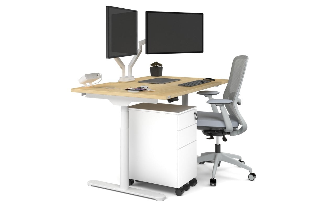 Flexi Premium Height Adjustable Single Workstation Desk - 1400L x 800W with Cable Management - Ergonomic Standing Desk for Home Office & Workspace