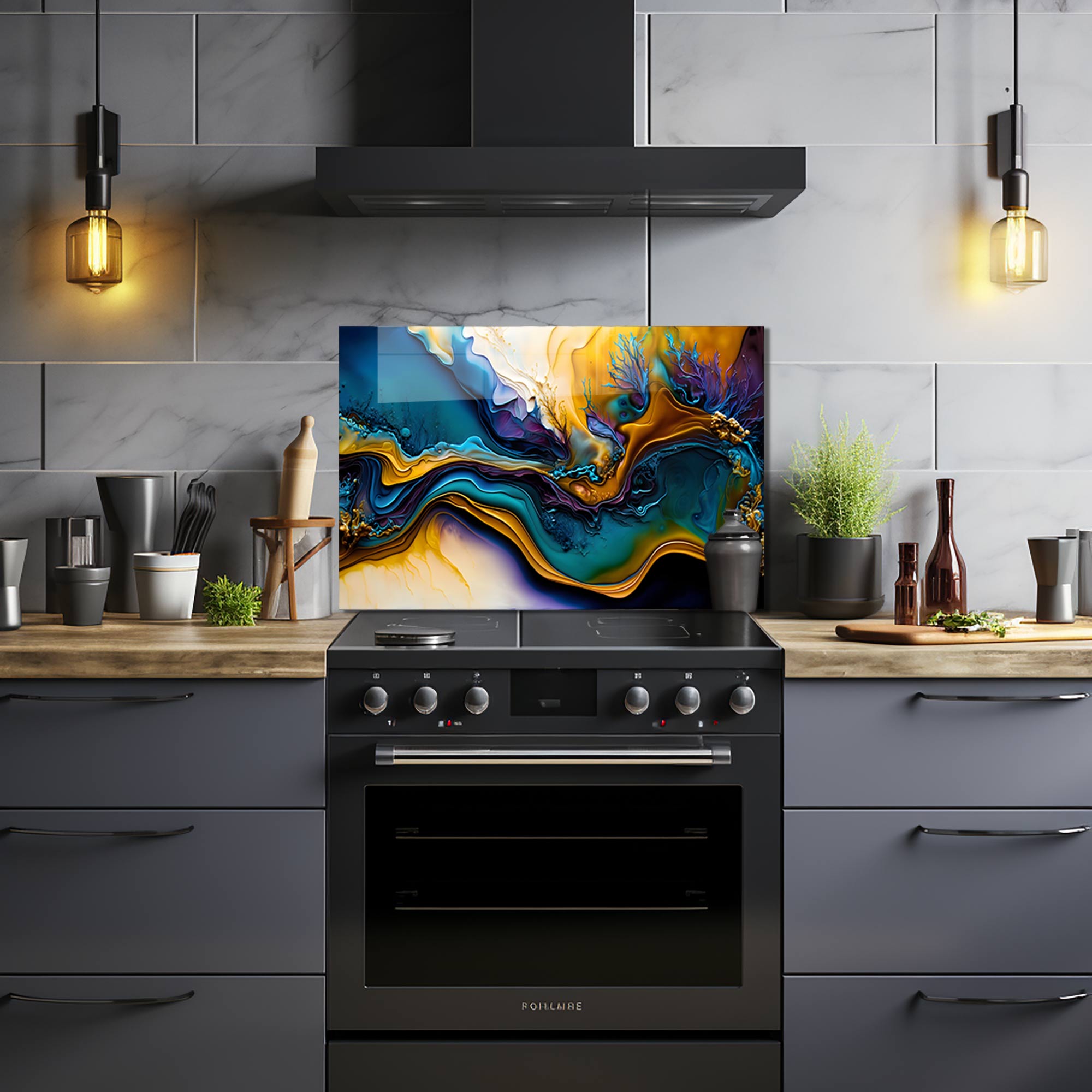 Abstract Brushes II Glass Splashback - Modern Kitchen Backsplash & Bathroom Wall Panel - Perfect for Home Decor & Interior Design