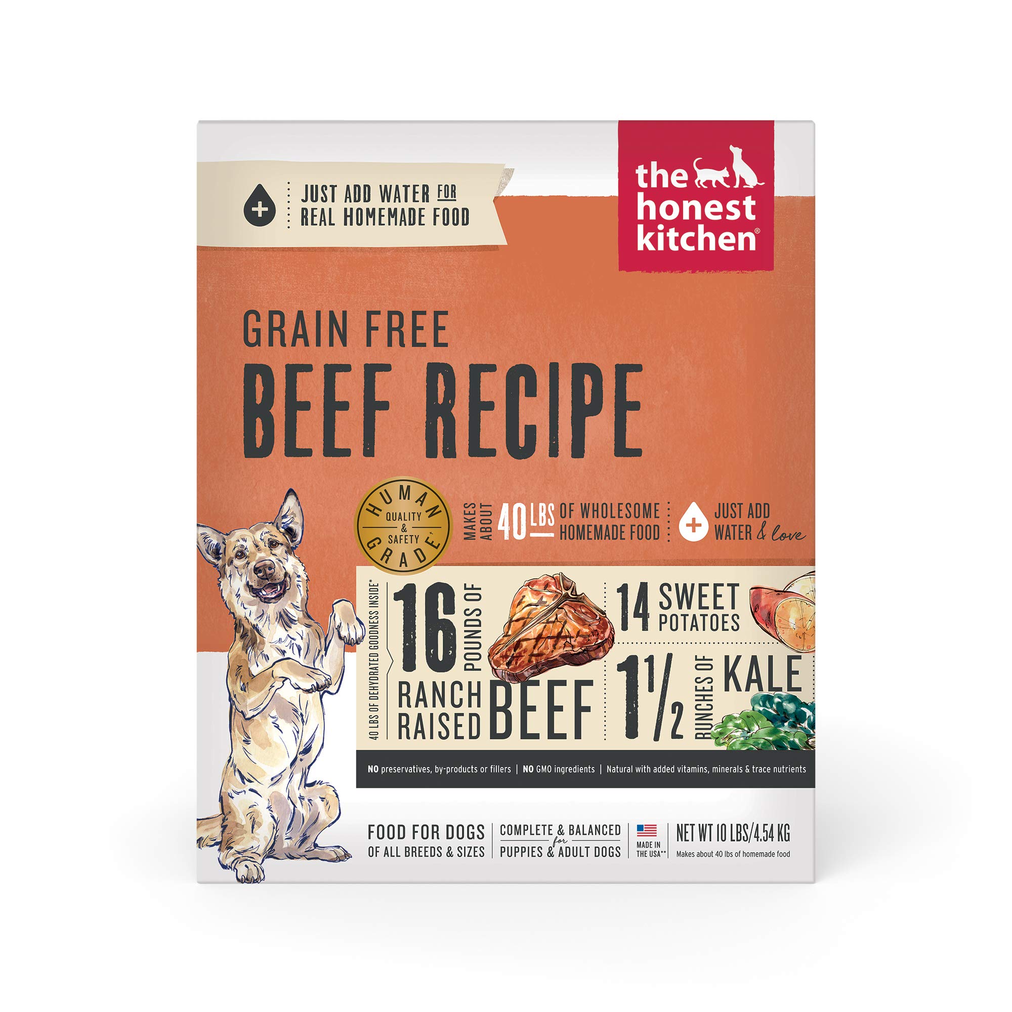 Premium Human-Grade Dehydrated Grain-Free Dog Food – Complete Meal or Topper – Beef Flavor 10 lb (Makes 40 lbs) | High-Protein Nutrition for Active Dogs & Picky Eaters