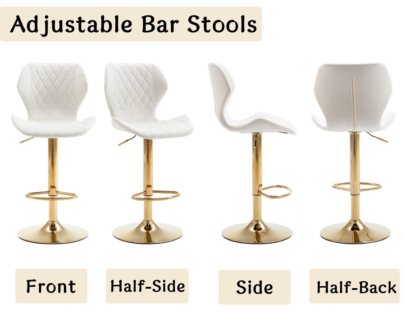 2-Pack Swivel Bar Stools with Adjustable Height & Backrest - Modern Velvet Counter Chairs with Golden Base for Kitchen Island, Dining Room & Home Bar - Perfect for Entertaining, Breakfast Nook & Small Spaces (Cream)